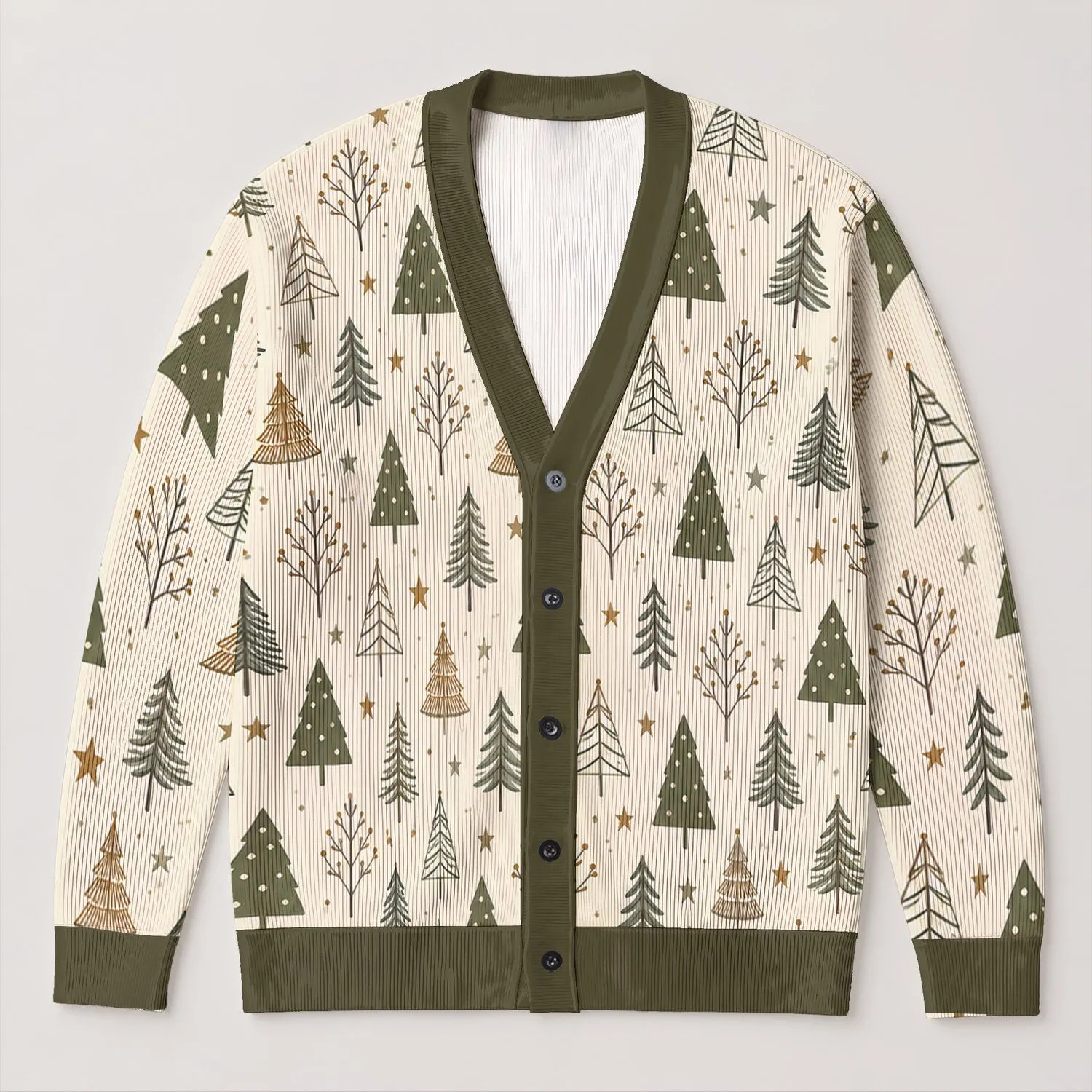 Woodland Evergreen Trees for Cozy Winter Gatherings and Everyday Nature Inspired Style All-over Print Knitted Cardigan - 1