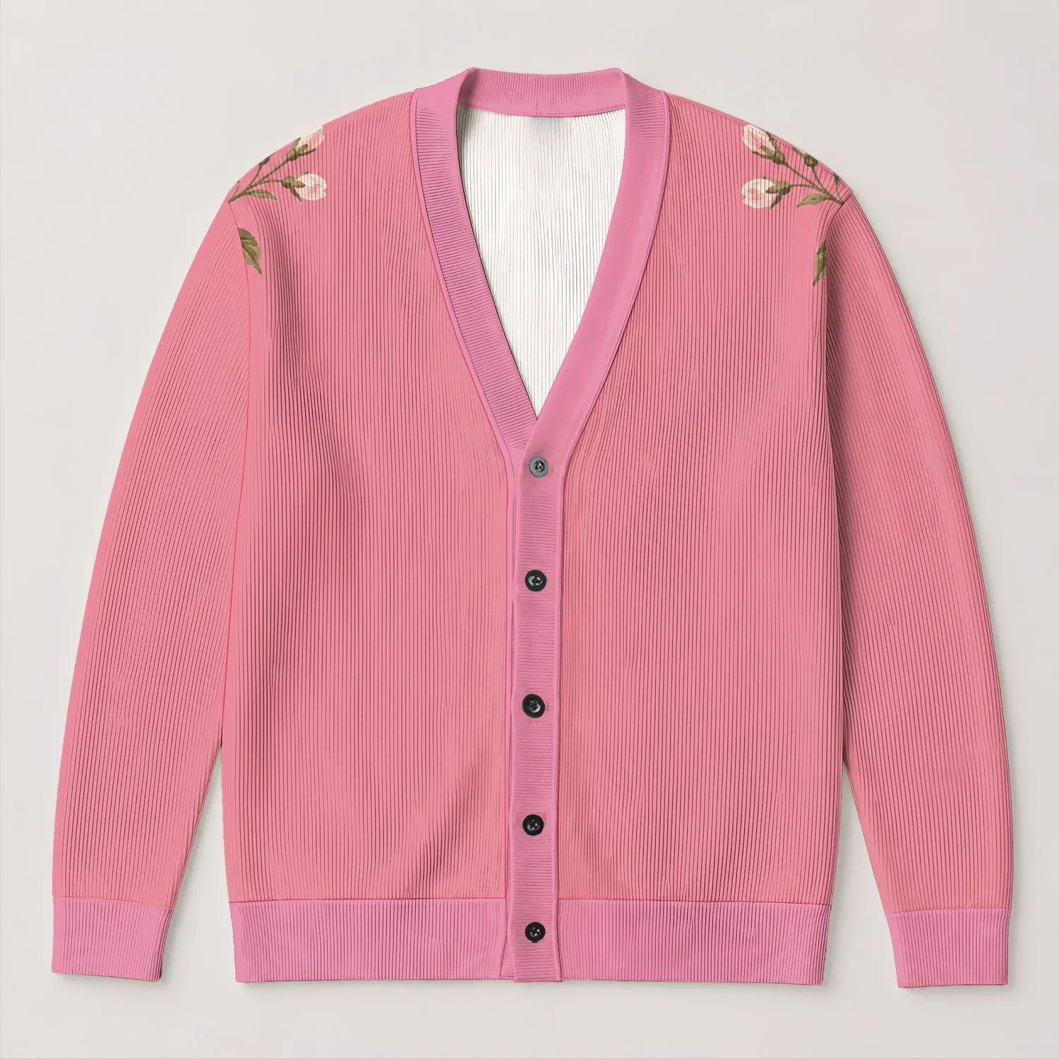 Pink Wildflower Sprigs for Cozy Autumn Walks and Relaxed Everyday Layering Style All-over Print Knitted Cardigan - 1