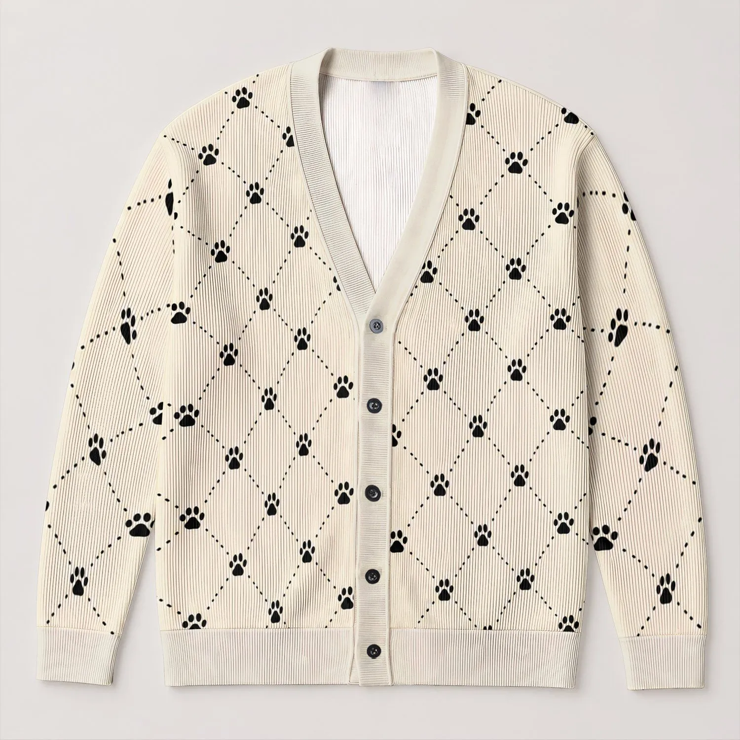 Black Dog Paw Trails for Cozy Everyday Wear and Thoughtful Gifts for Dog Lovers All-over Print Knitted Cardigan - 1
