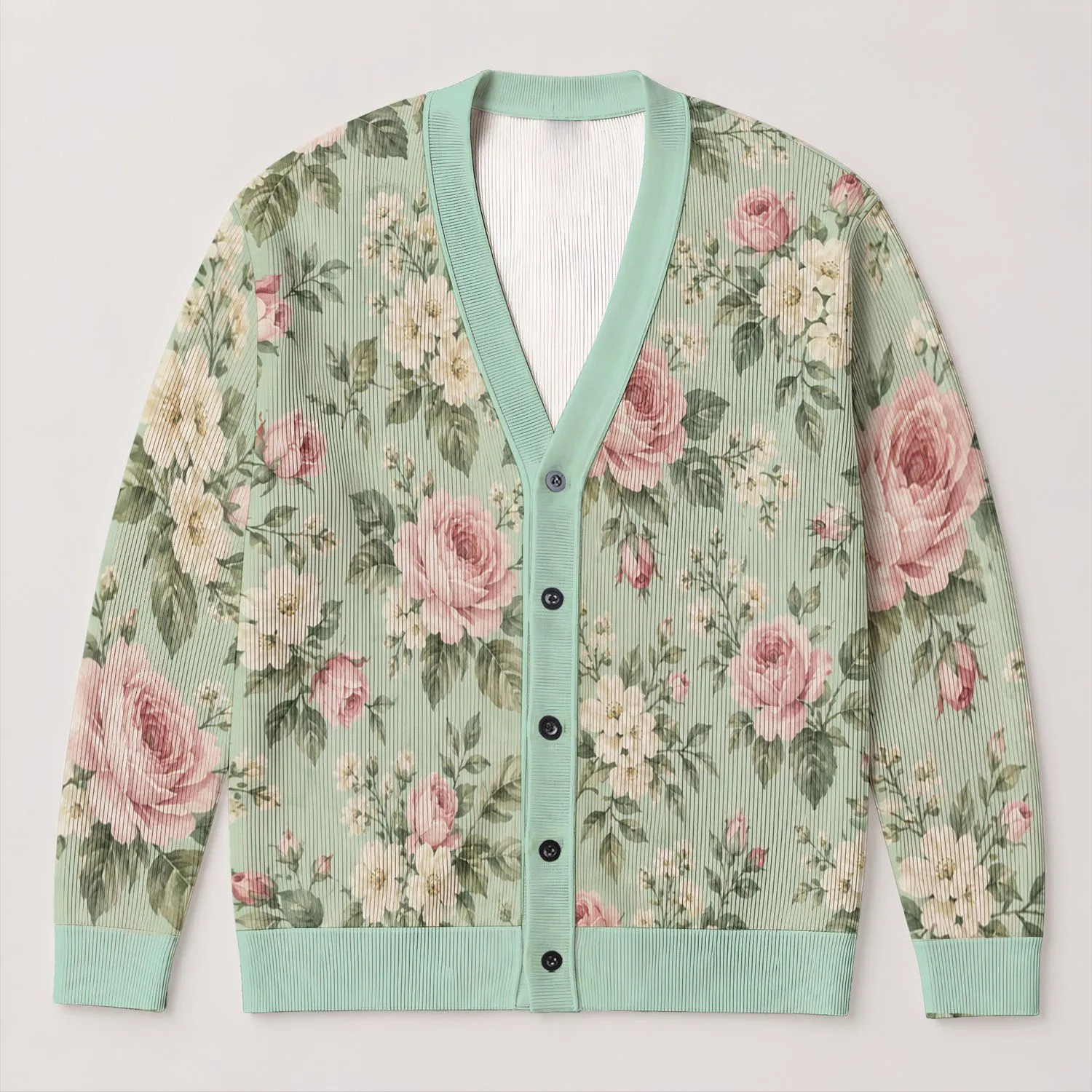 Blush Rose And Ivory Blossom Garden For Cozy Everyday Layering Women All-over Print Knitted Cardigan - 1