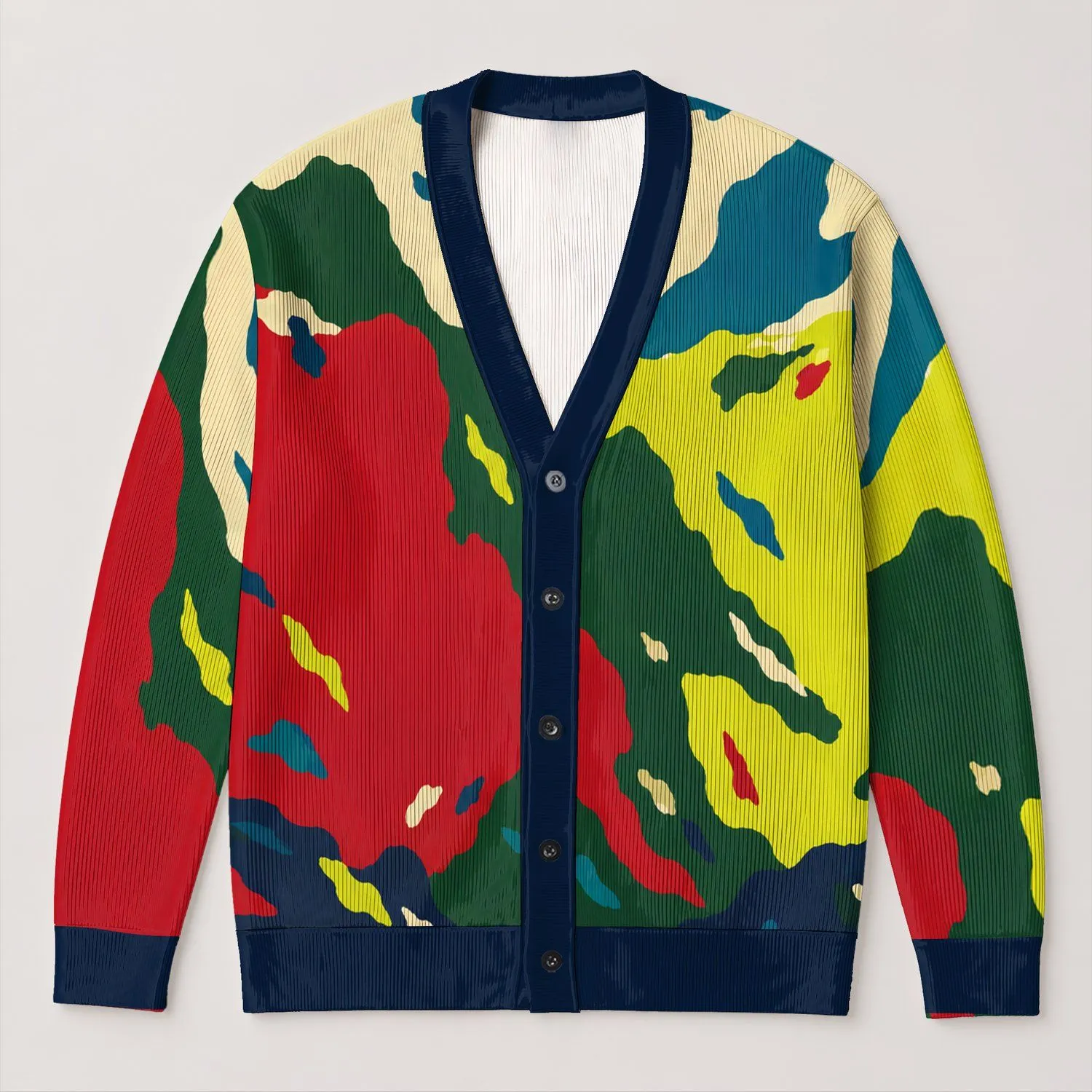 Bold Teal Lime and Crimson Color Blocks for Colorful Everyday Layering Style All-over Print Knitted Cardigan - 1