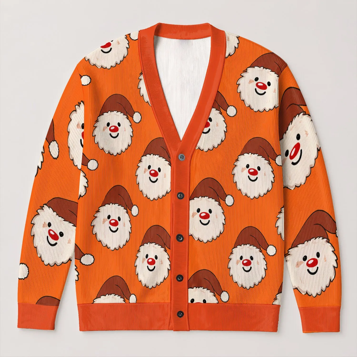 Smiling Santa Faces for Cozy Holiday Gatherings and Cheerful Winter Everyday Style All-over Print Knitted Cardigan - 1