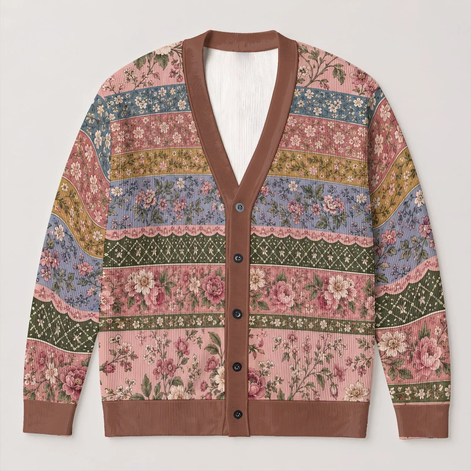 Vintage Blush Floral Garden for Cozy Autumn Days and Everyday Layering All-over Print Knitted Cardigan - 1