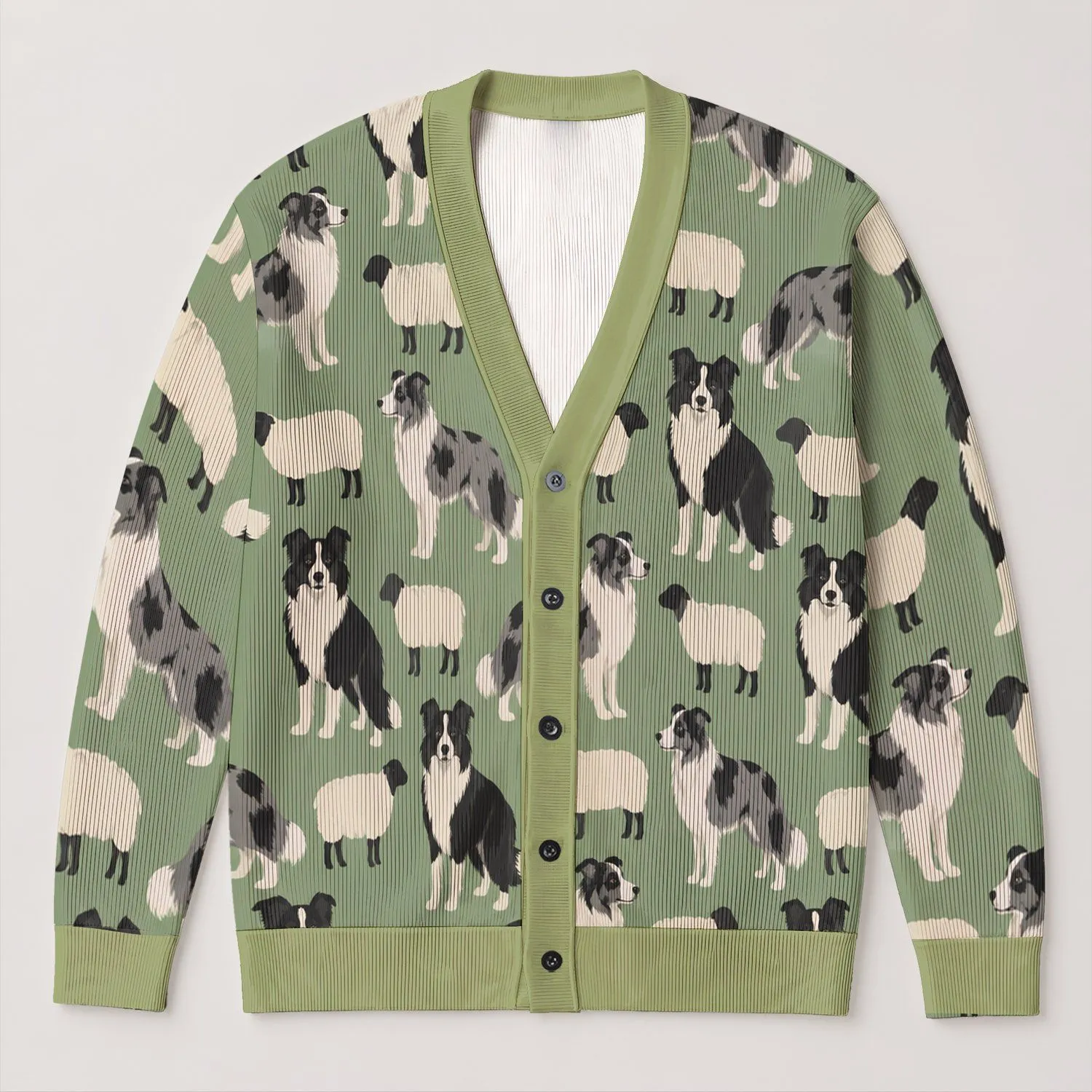 Sheepdog Meadow Motifs for Casual Autumn Layering and Country Weekend Outdoor Style All-over Print Knitted Cardigan - 1