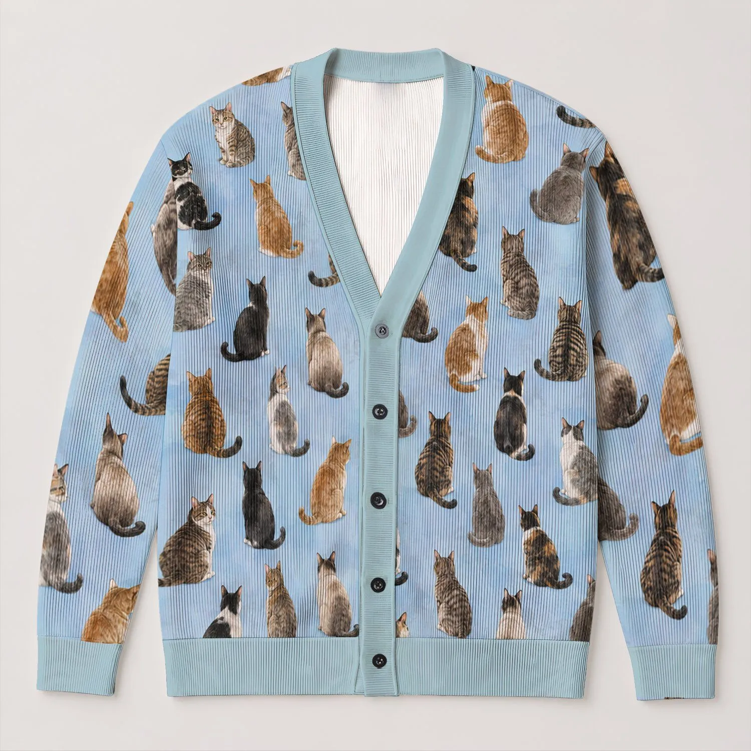 Colorful Seated Cats for Cozy Autumn Days and Relaxed Everyday Layering All-over Print Knitted Cardigan - 1