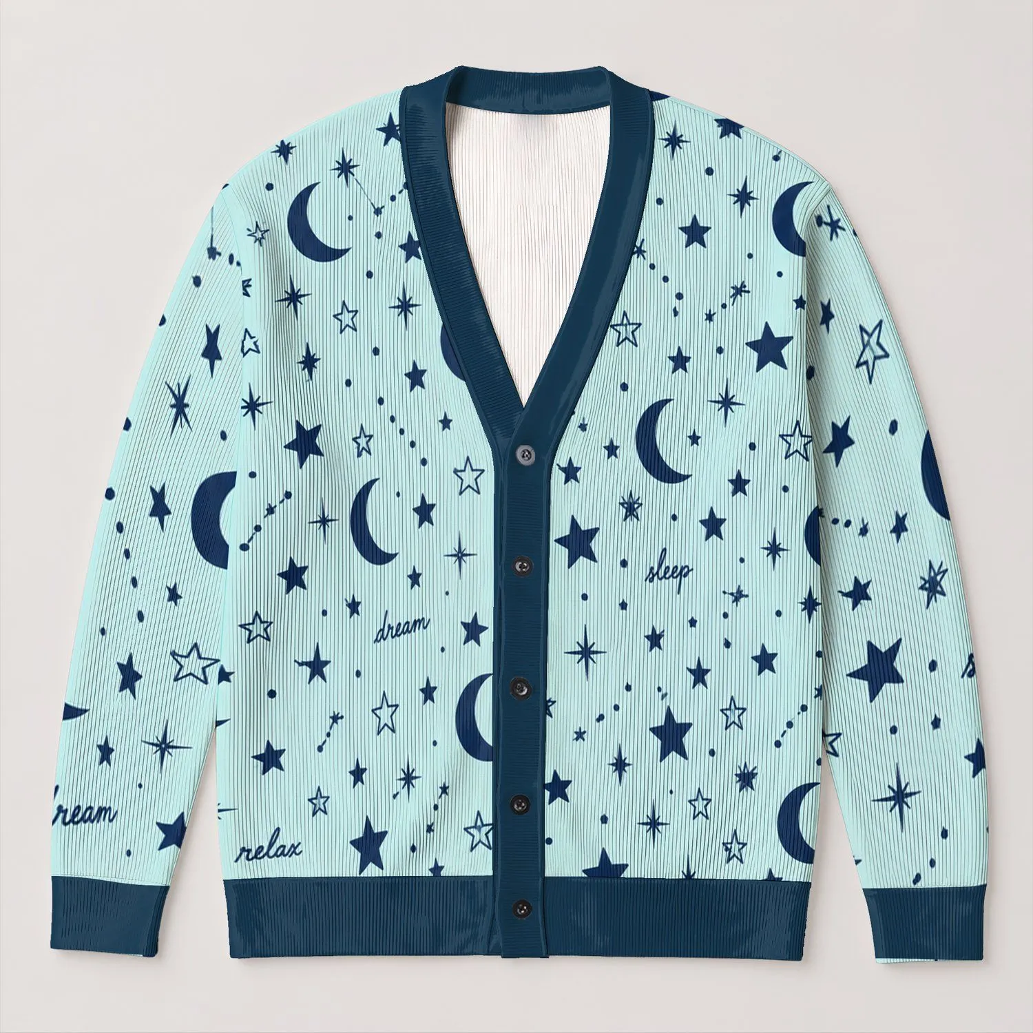 Celestial Moon And Star Night Sky Motifs For Cozy Bedtime Lounging At Home All-over Print Knitted Cardigan - 1