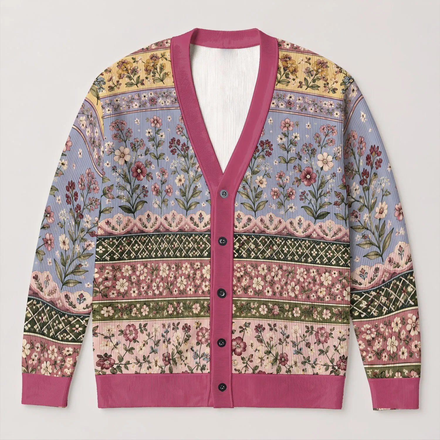 Vintage Floral Folk Garden Blooms for Cozy Autumn Layering and Everyday Wear for Women All-over Print Knitted Cardigan - 1