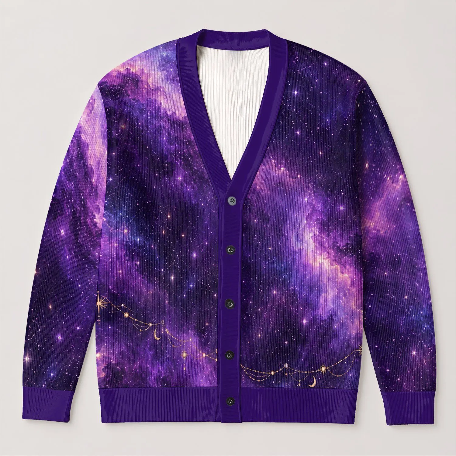 Purple Galaxy and Lavender Nebula Style for Theme Park Days and Starry Nights All-over Print Knitted Cardigan - 1