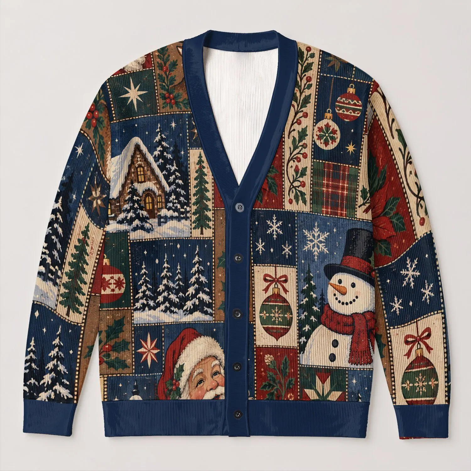 Santa and Snowman Holiday Scenes for Cozy Christmas Gatherings and Festive Winter Wear All-over Print Knitted Cardigan - 1