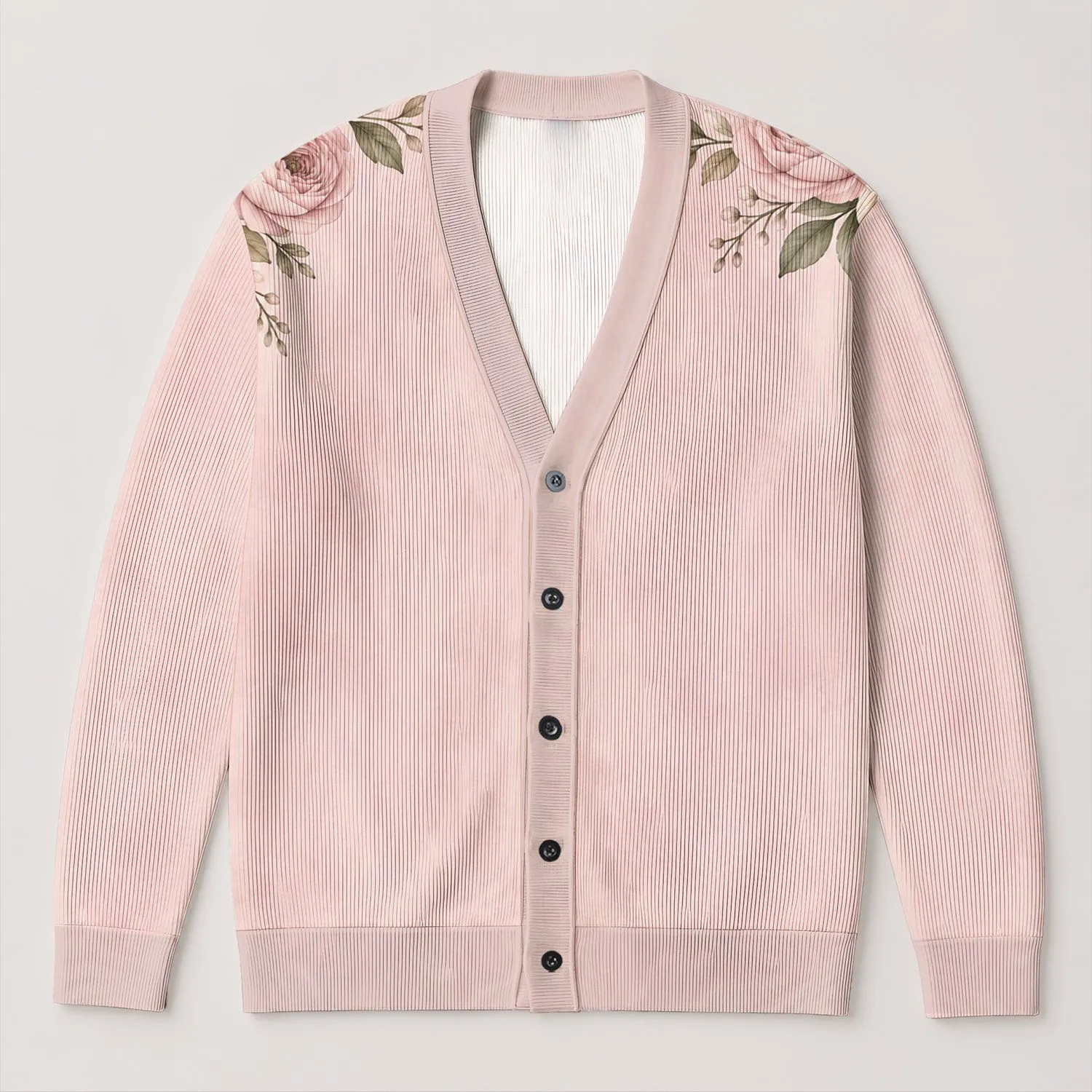 Blush Rose Floral Embroidery Style for Soft Everyday Layering and Youthful Outfits All-over Print Knitted Cardigan - 1