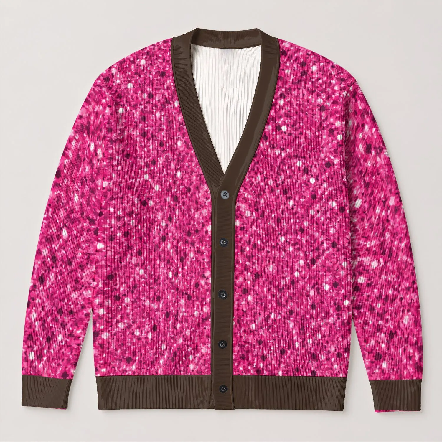Magenta Glitter Speckle Style for Bold Everyday Layering and Evening Wear All-over Print Knitted Cardigan - 1