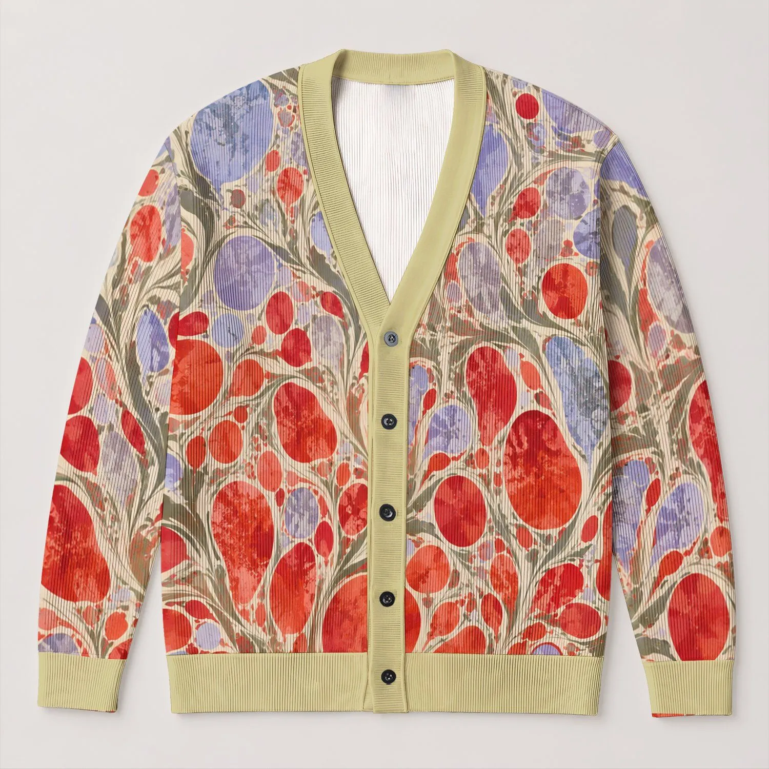 Red Lavender Cellular Floral Motif for Creative Everyday Layering and Artful Autumn Style All-over Print Knitted Cardigan - 1