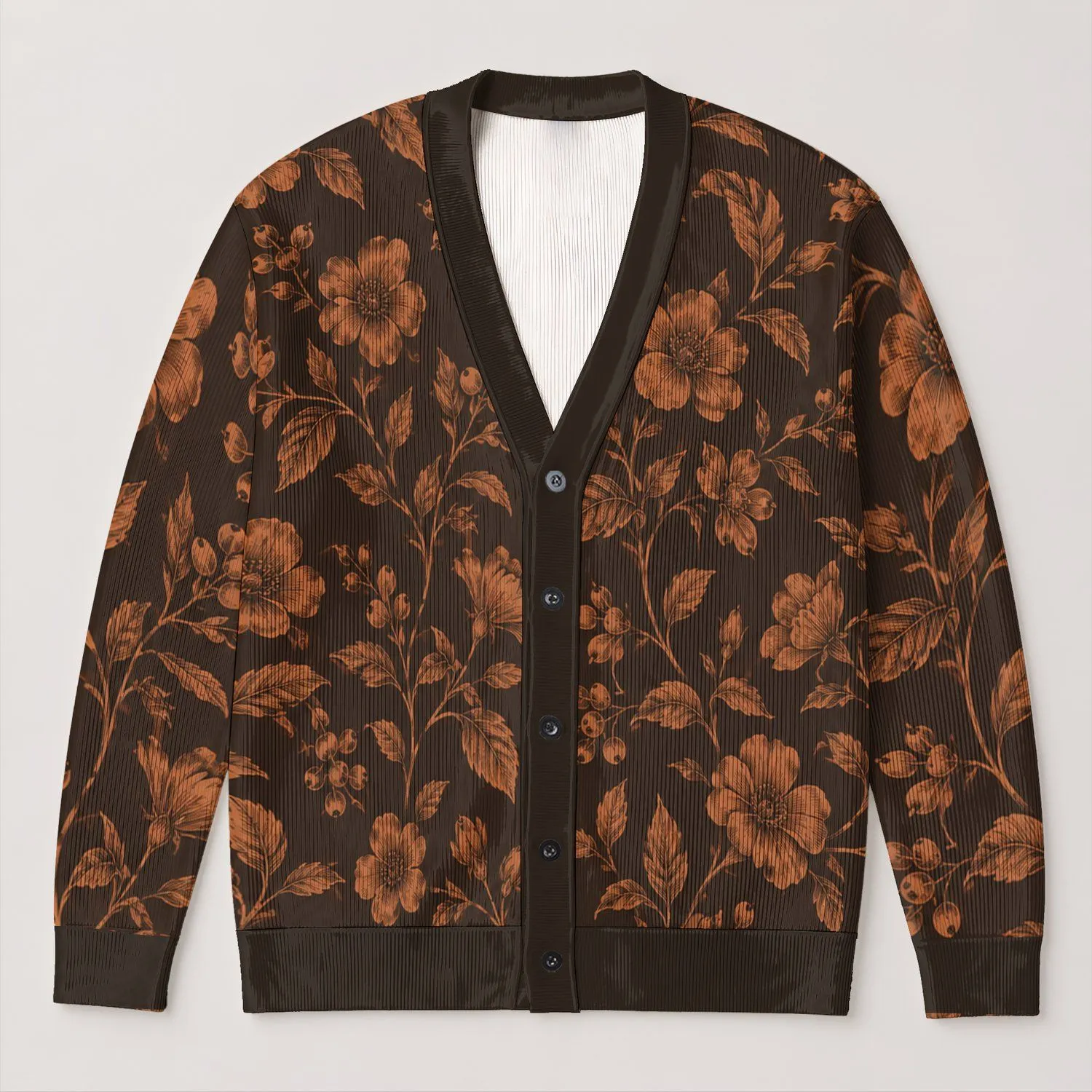 Rust Botanical Blooms for Cozy Autumn Outings and Everyday Layering for Women All Season All-over Print Knitted Cardigan - 1