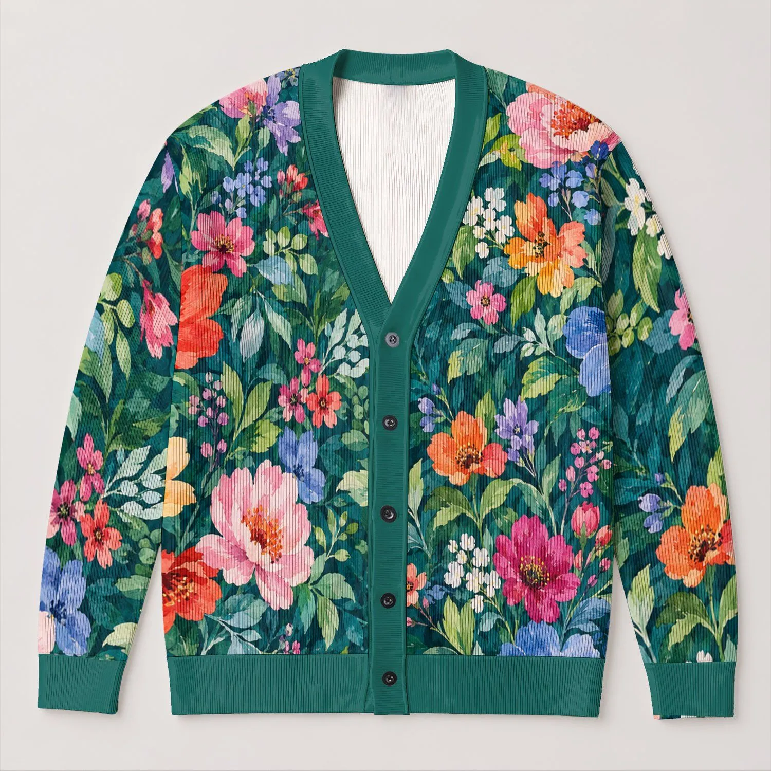 Colorful Watercolor Wildflowers for Everyday Layering and Relaxed Garden Style for Women All-over Print Knitted Cardigan - 1