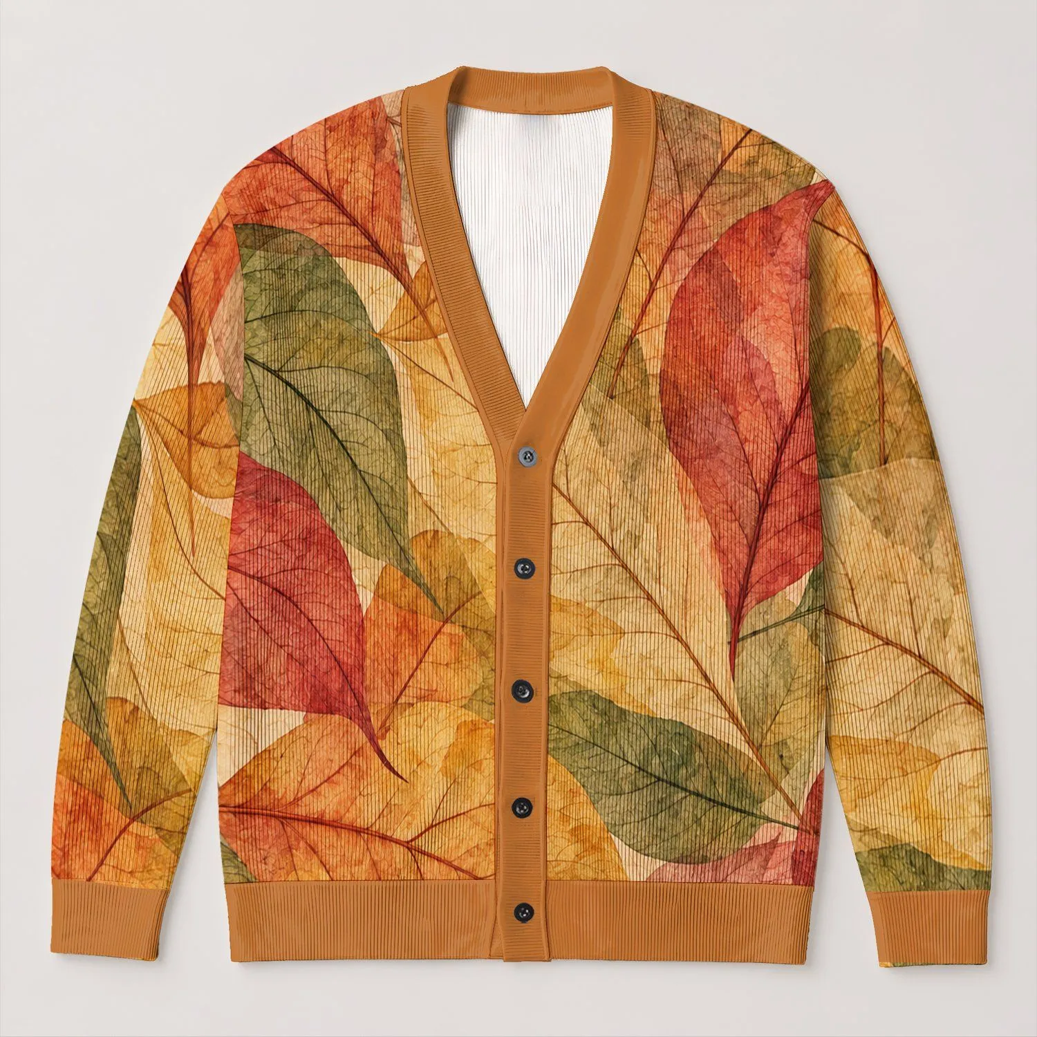 Colorful Autumn Leaves For Cozy Fall Layering And Everyday Style All-over Print Knitted Cardigan - 1
