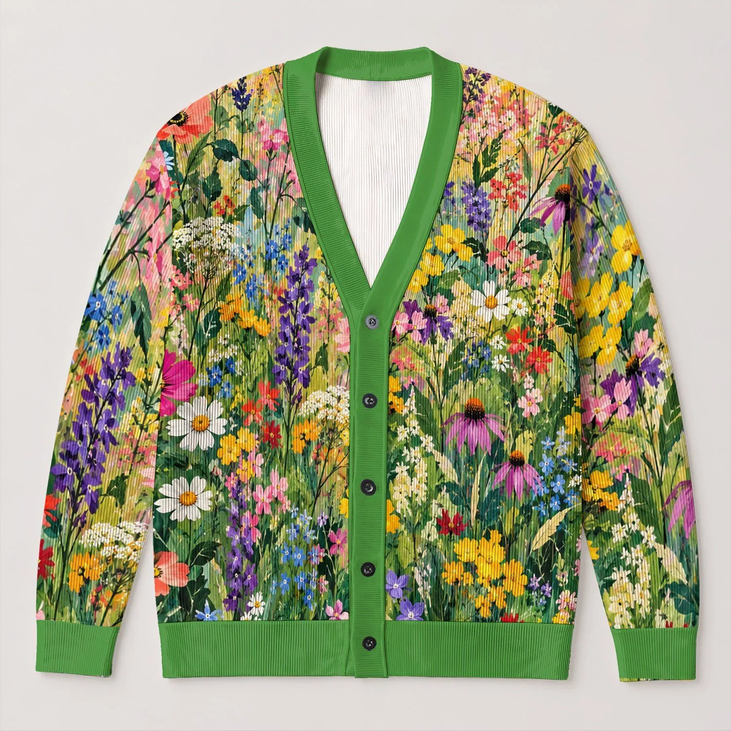 Colorful Wildflower Meadow for Bright Everyday Layering and Youthful Style All-over Print Knitted Cardigan - 1