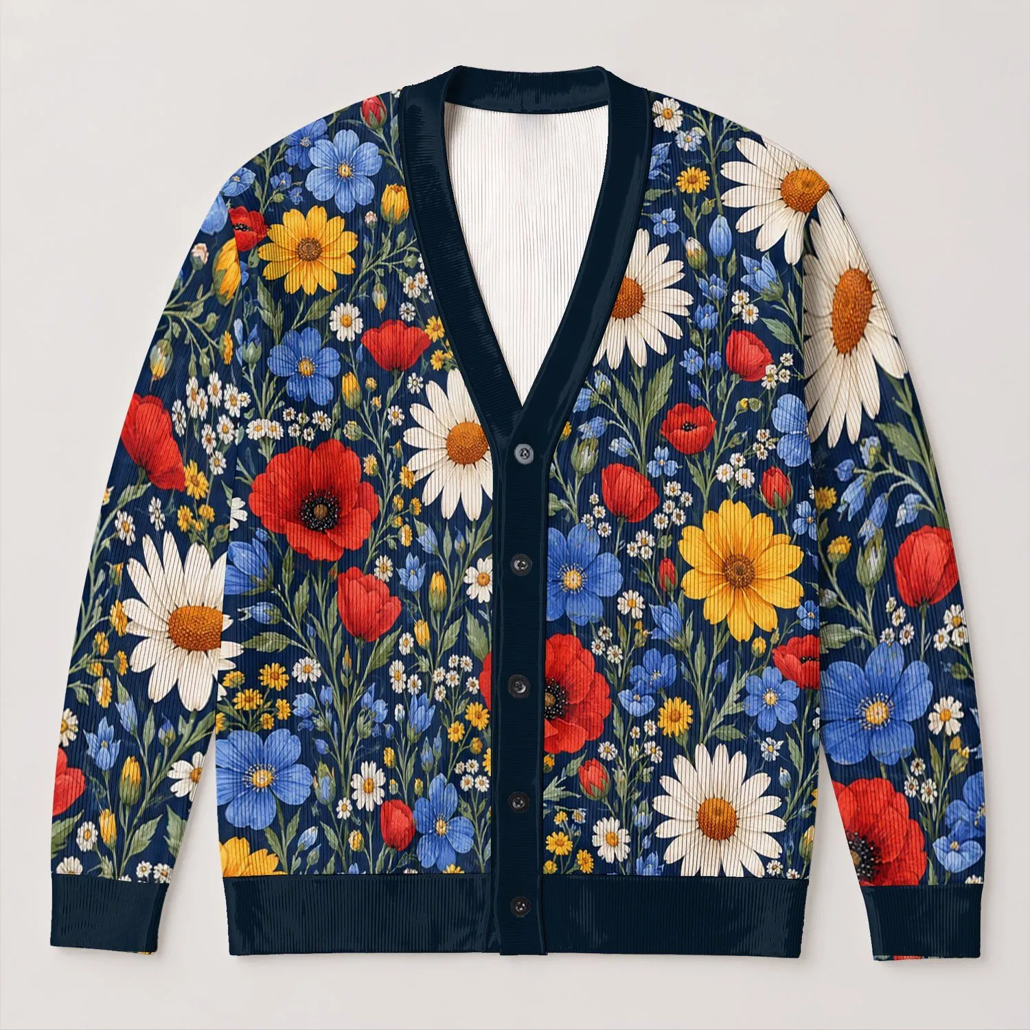 Bold Wildflower Blooms for Colorful Everyday Layering and Cozy Autumn Outings Style All-over Print Knitted Cardigan - 1
