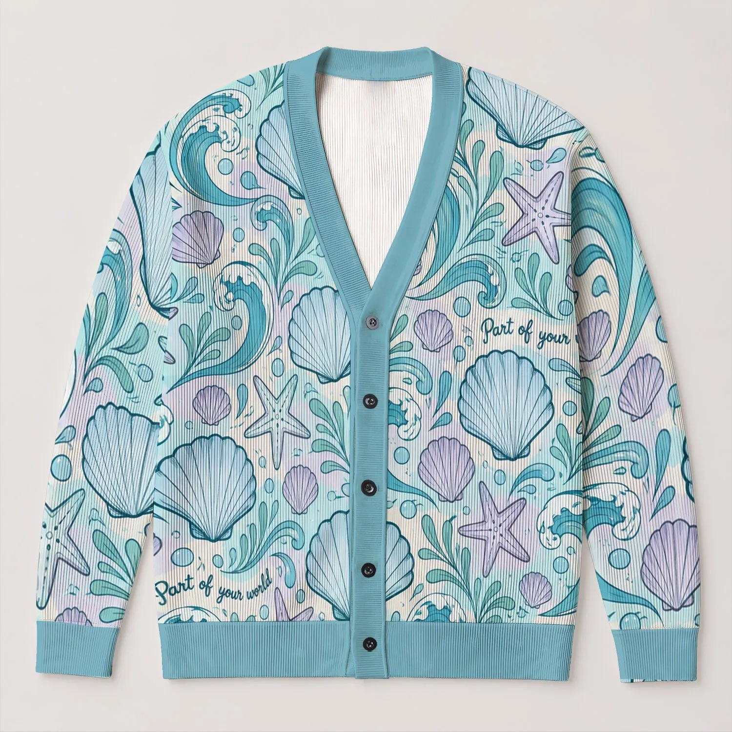Pastel Seashells and Ocean Waves for Whimsical Coastal Style and Mermaid Lovers All-over Print Knitted Cardigan - 1
