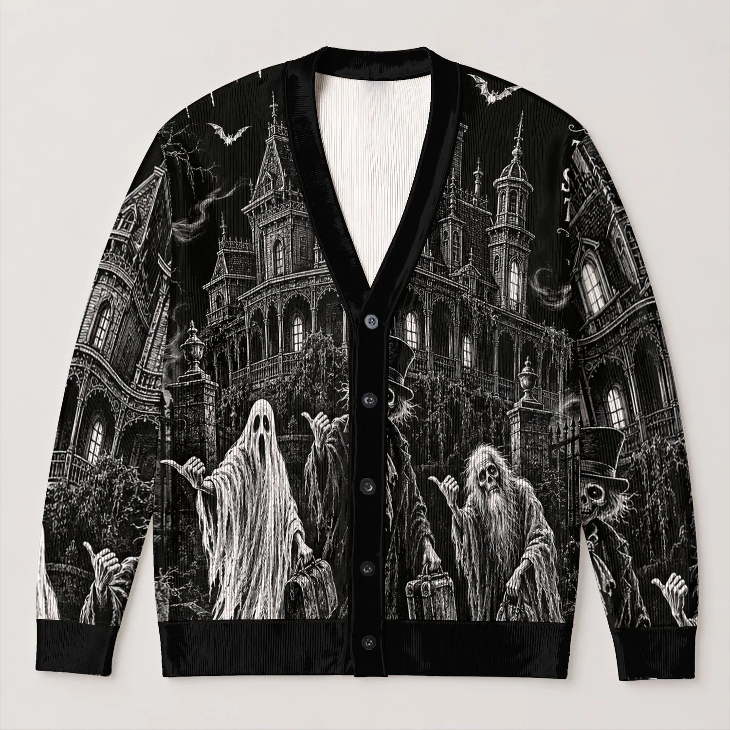 Madam Leota Haunted Mansion Ghosts for Halloween Nights and Spooky Season Gatherings All-over Print Knitted Cardigan - 1