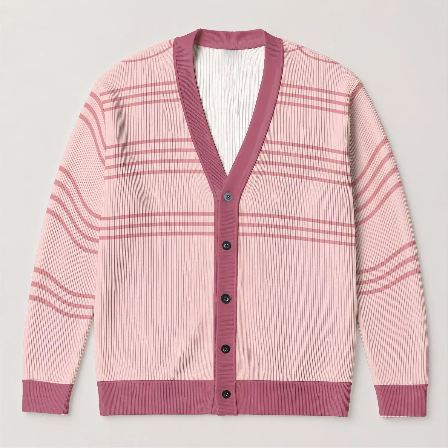 Blush Pink Looping Stripes for Soft Everyday Style and Whimsical Layering All-over Print Knitted Cardigan - 1