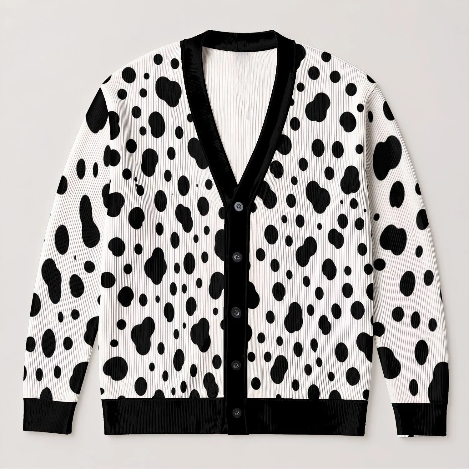 101 Dalmatians Black Spot Style for Halloween Parties and Everyday Looks for Fans All-over Print Knitted Cardigan - 1