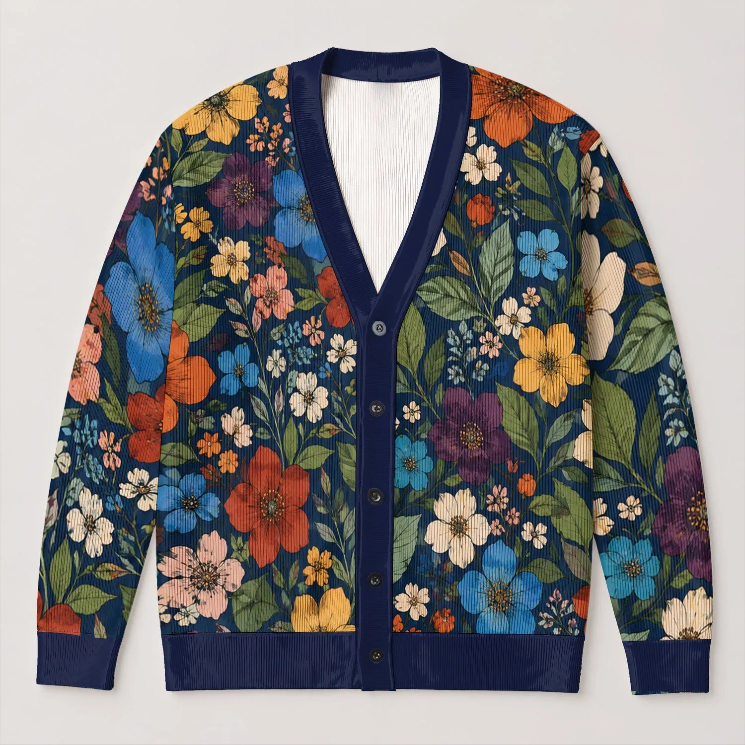 Colorful Botanical Blooms for Everyday Layering, Travel, and Weekend Style for Women All-over Print Knitted Cardigan - 1