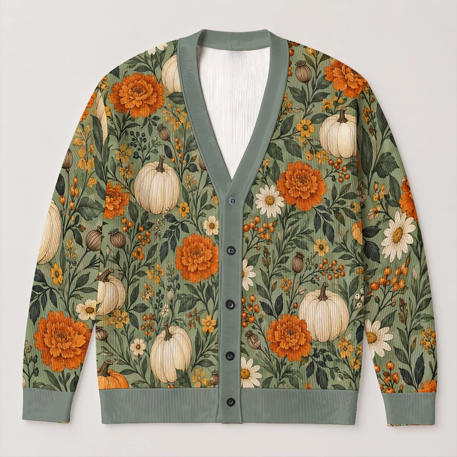 Autumn Pumpkins And Wildflowers For Cozy Everyday Layering And Harvest Gatherings, Women All-over Print Knitted Cardigan - 1