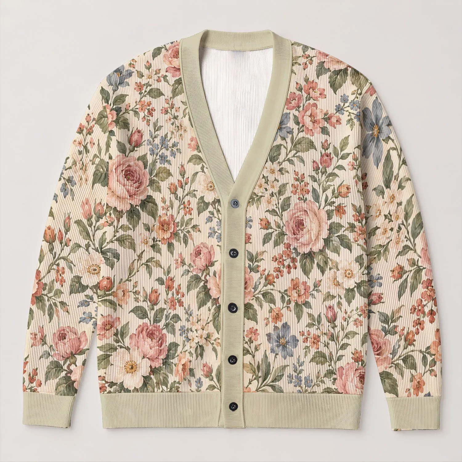 Vintage Rose Meadow Blooms for Relaxed Everyday Layering and Cottage Style Women All-over Print Knitted Cardigan - 1