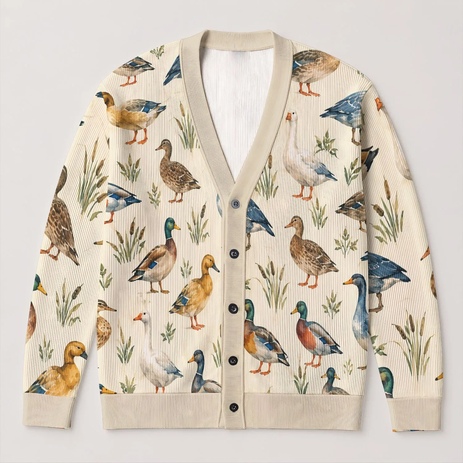 Colorful Duck Motifs For Casual Layering And Weekend Travel, Nature-Loving Women All-over Print Knitted Cardigan - 1