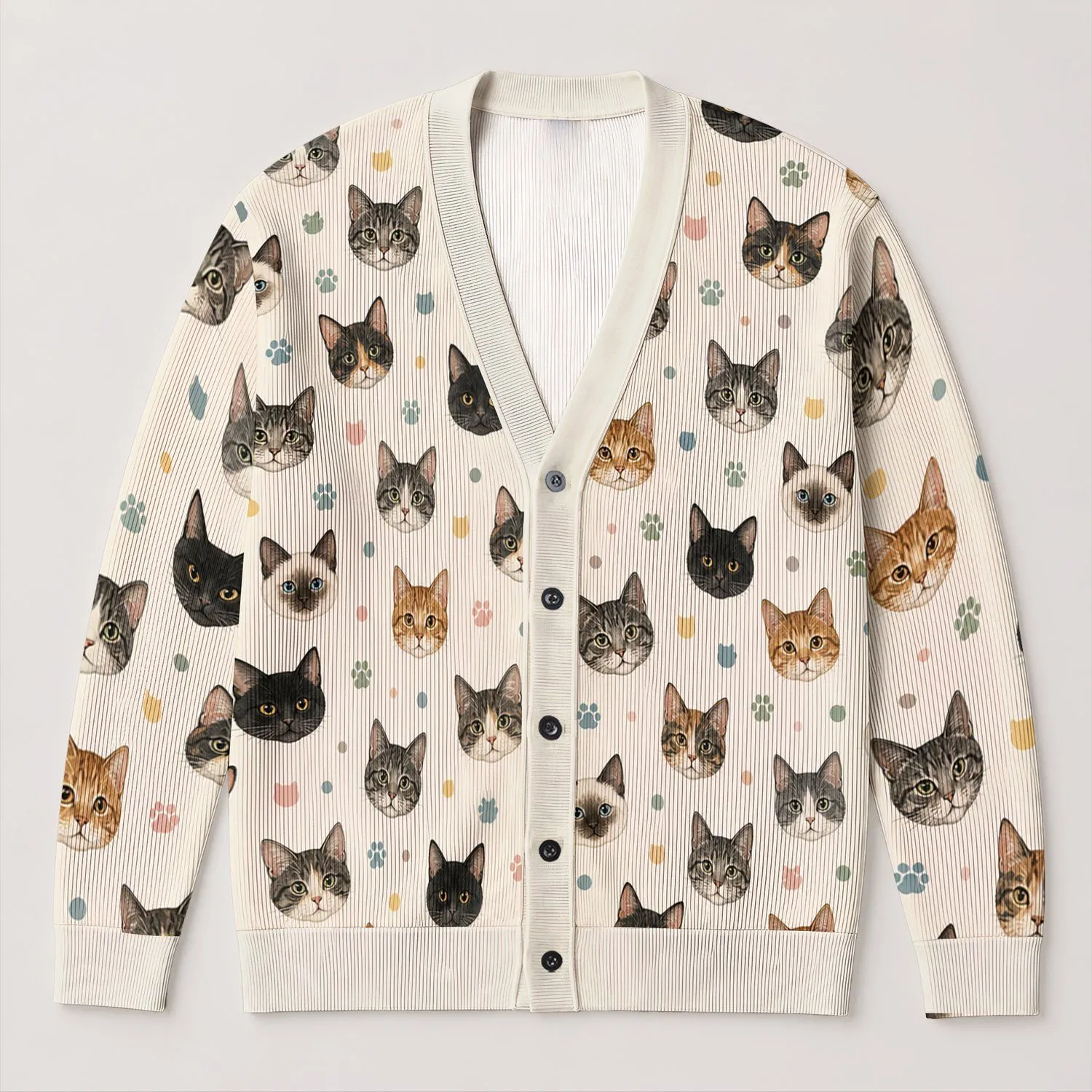 Multicolor Cat Faces and Paw Accents for Cozy Autumn Layering and Everyday Style for Women All-over Print Knitted Cardigan - 1