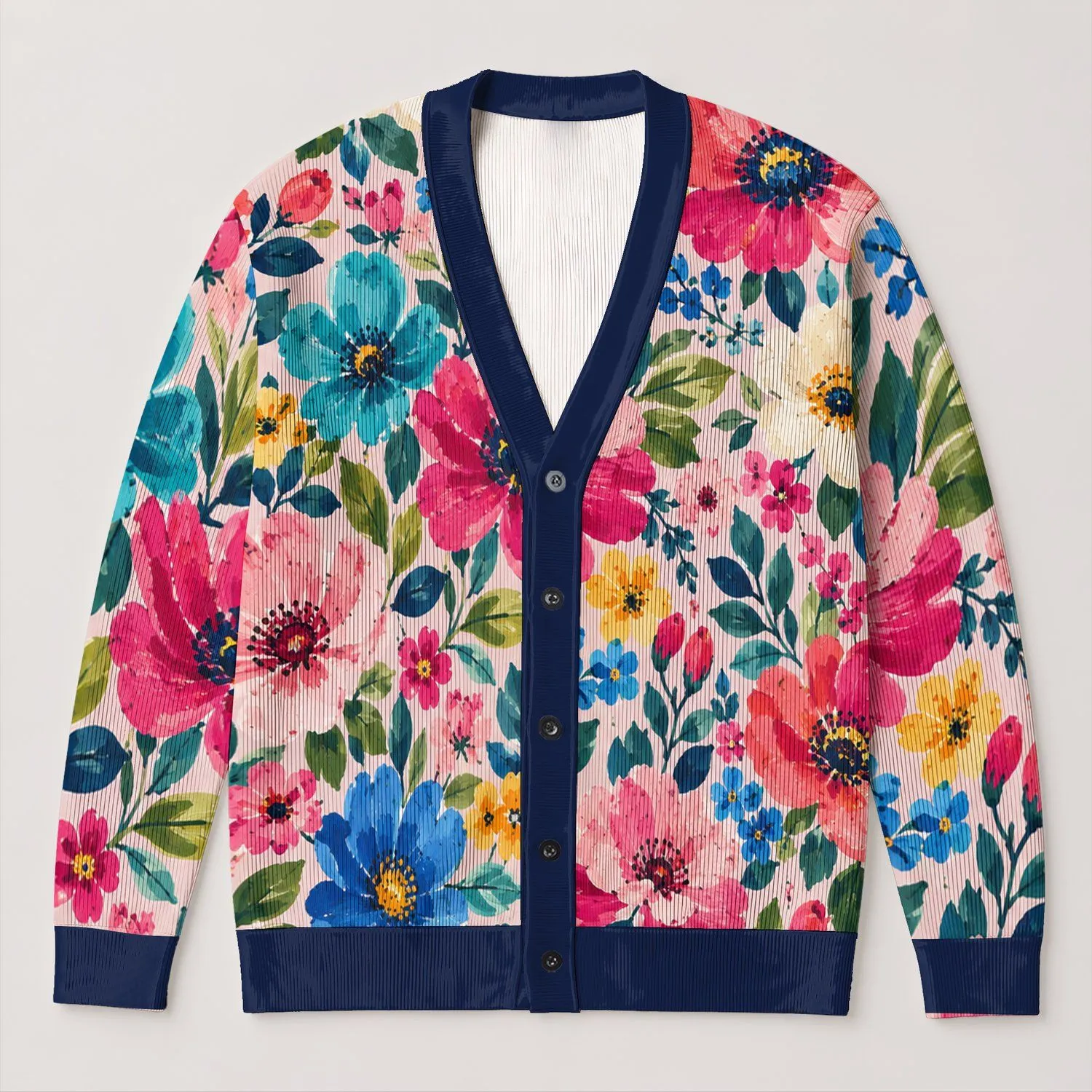 Vibrant Multicolor Floral Blooms For Autumn Layering And Everyday Women's Style All-over Print Knitted Cardigan - 1