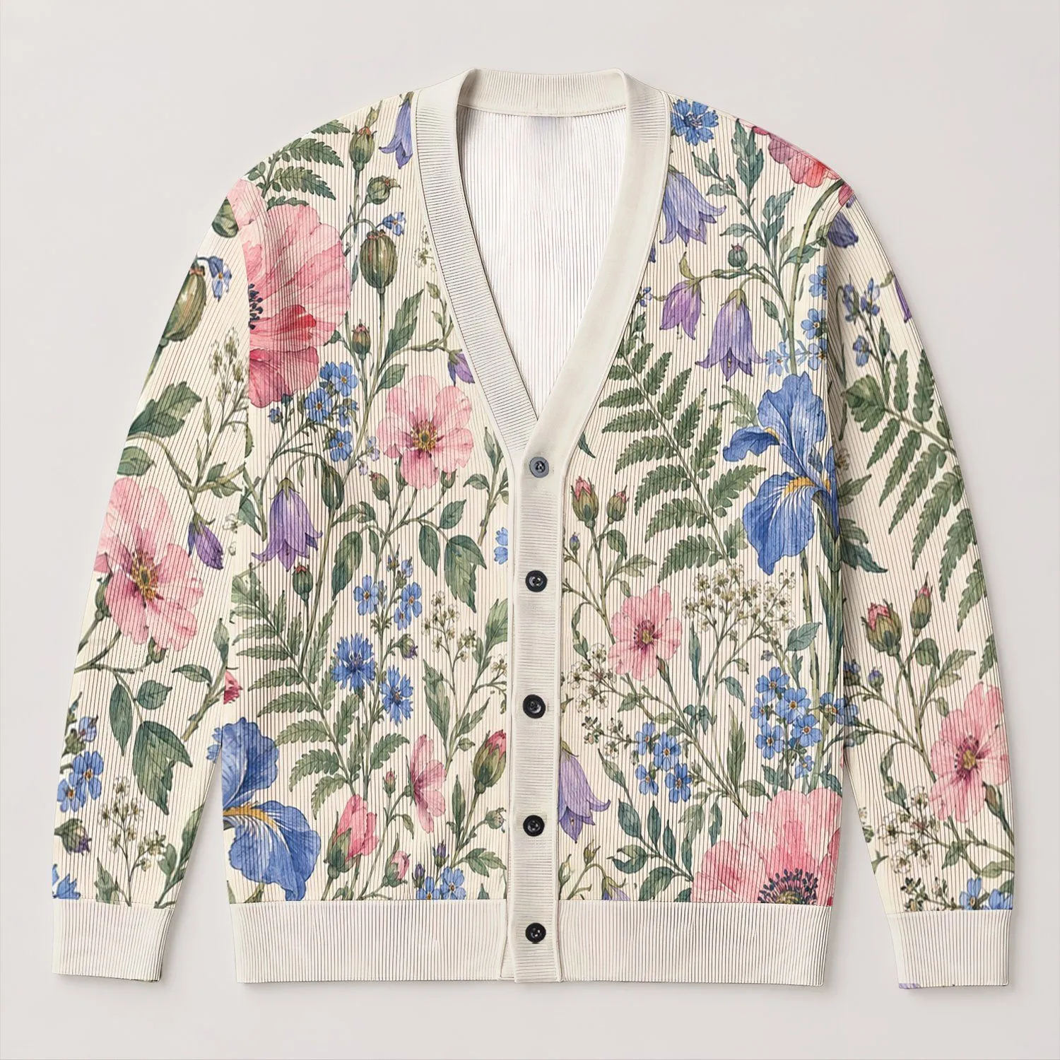 Watercolor Wildflower Blooms for Relaxed Everyday Layering and Garden Strolls for Women All-over Print Knitted Cardigan - 1