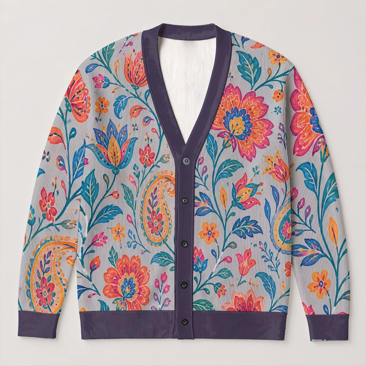 Bohemian Floral Medallions for Colorful Everyday Layering and Relaxed Weekend Style All-over Print Knitted Cardigan - 1