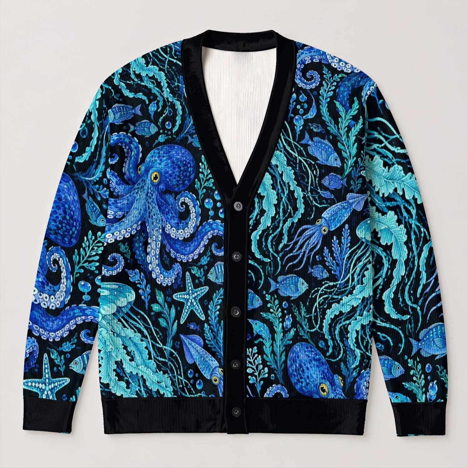 Halloween Ocean Creatures for Moody Coastal Style and Everyday Fall Layering for Teens All-over Print Knitted Cardigan - 1