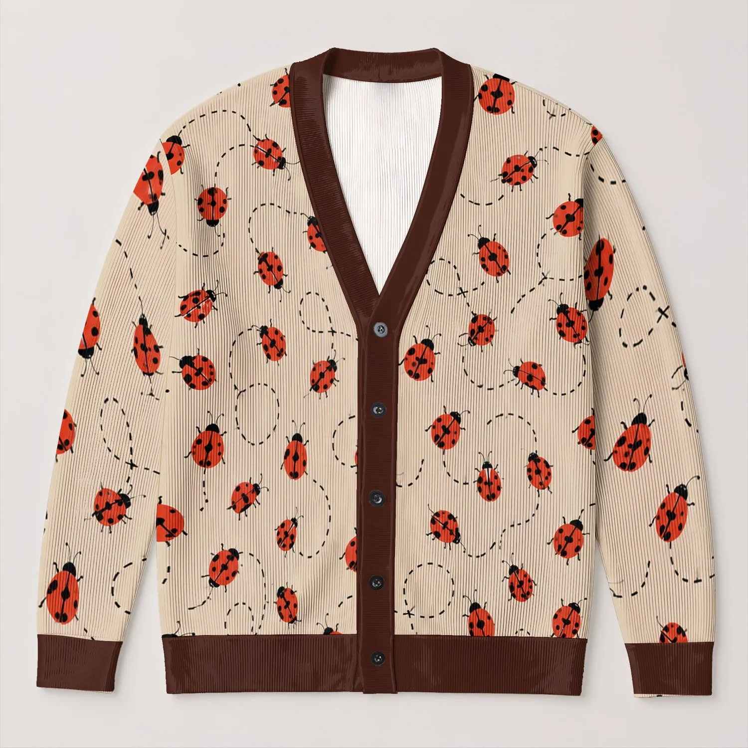 Ladybug Oatmeal Motifs For Casual Layering And Everyday Nature Style For Women Gift All-over Print Knitted Cardigan - 1