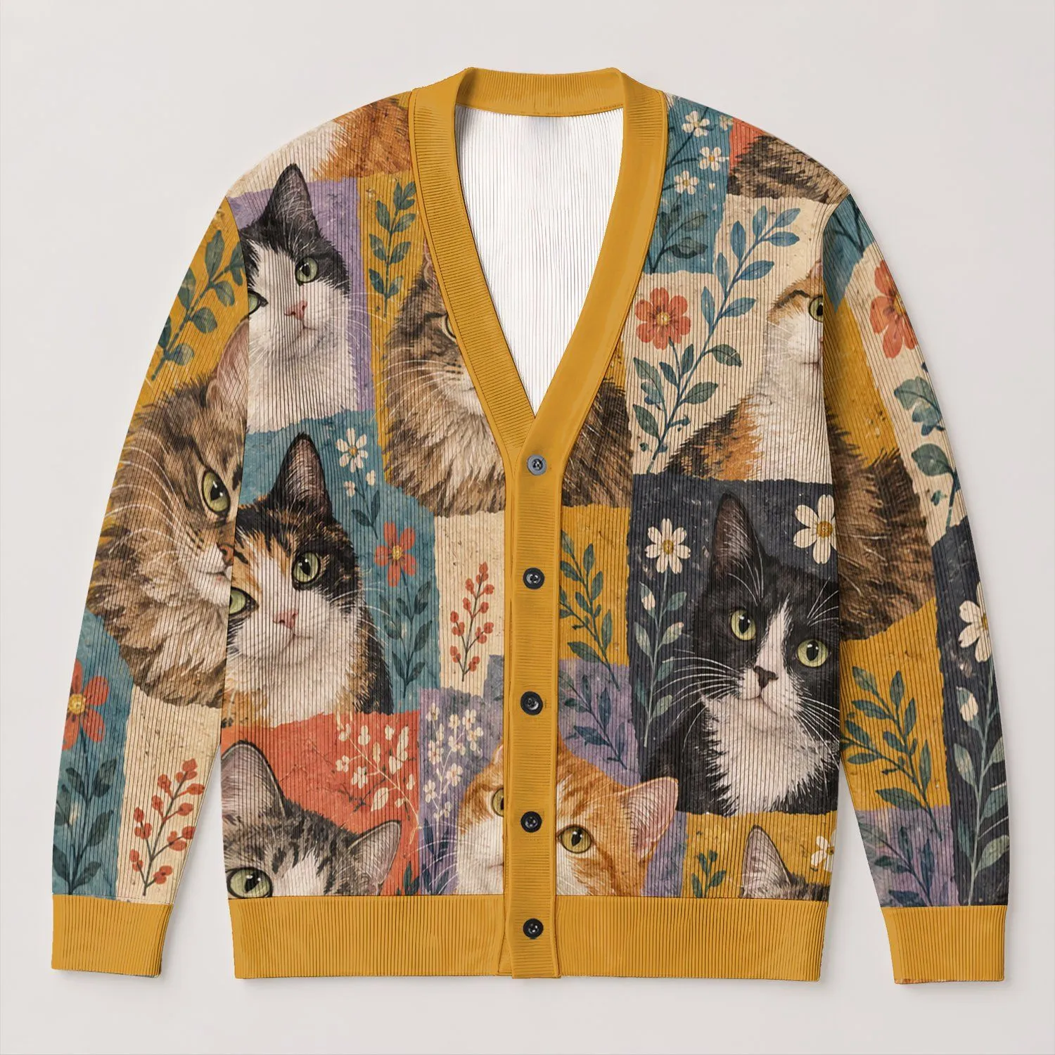 Colorful Cat Portraits for Playful Everyday Layering and Cozy Weekend Style Lovers All-over Print Knitted Cardigan - 1