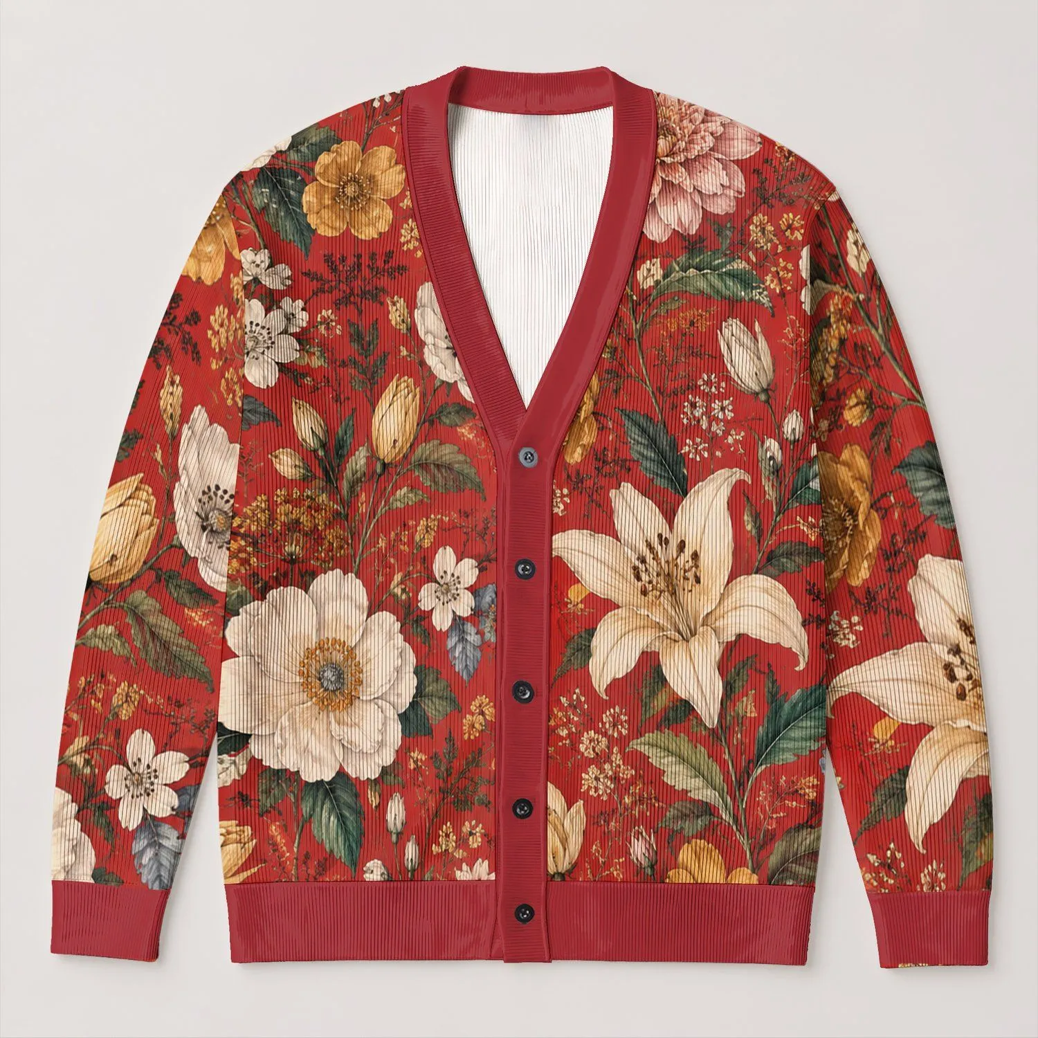 Vintage Wildflower Blooms for Autumn Garden Walks and Cozy Everyday Layering Women All-over Print Knitted Cardigan - 1