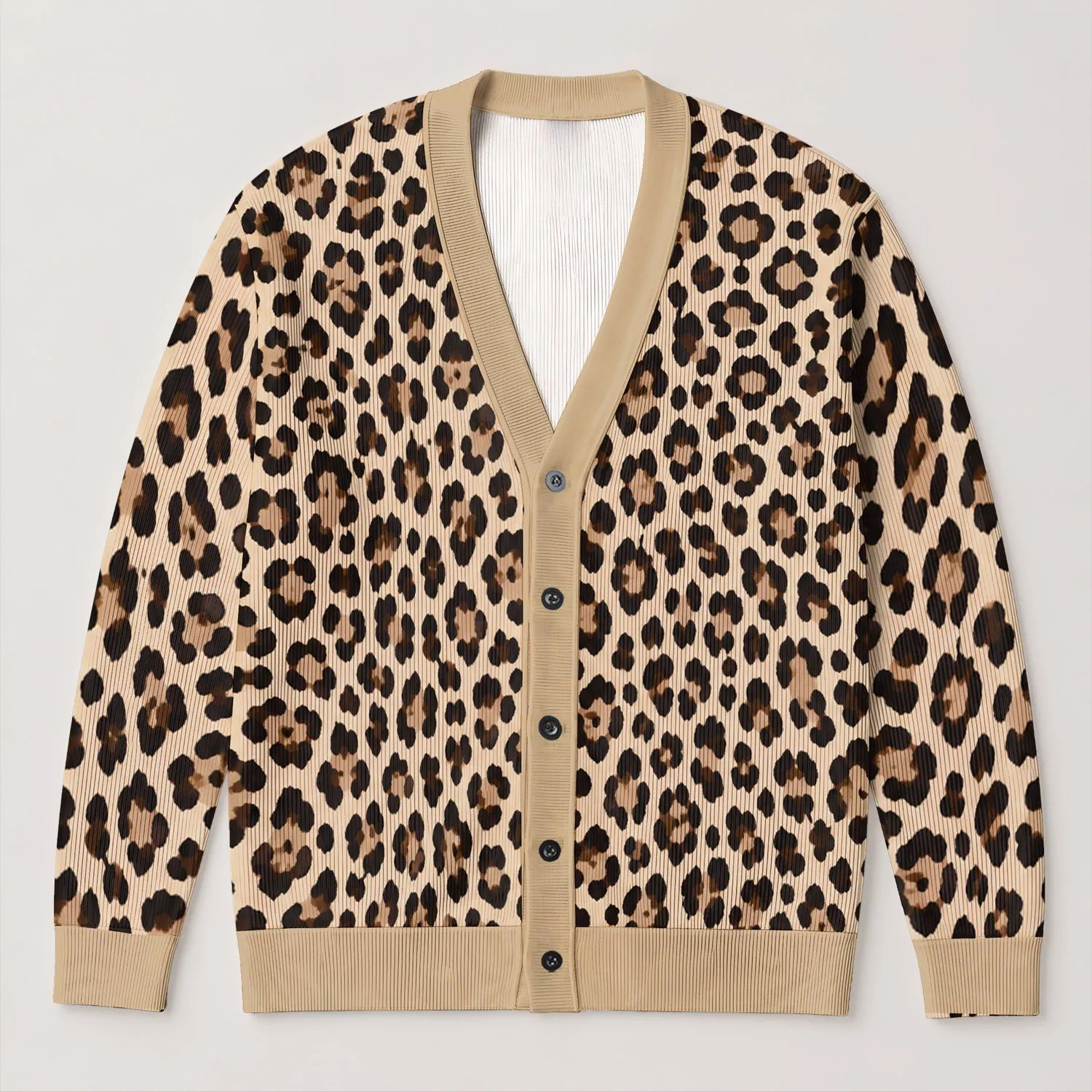 Leopard Spots for Bold Everyday Layering, Weekend Outfits and Effortless Casual Chic Style All-over Print Knitted Cardigan - 1