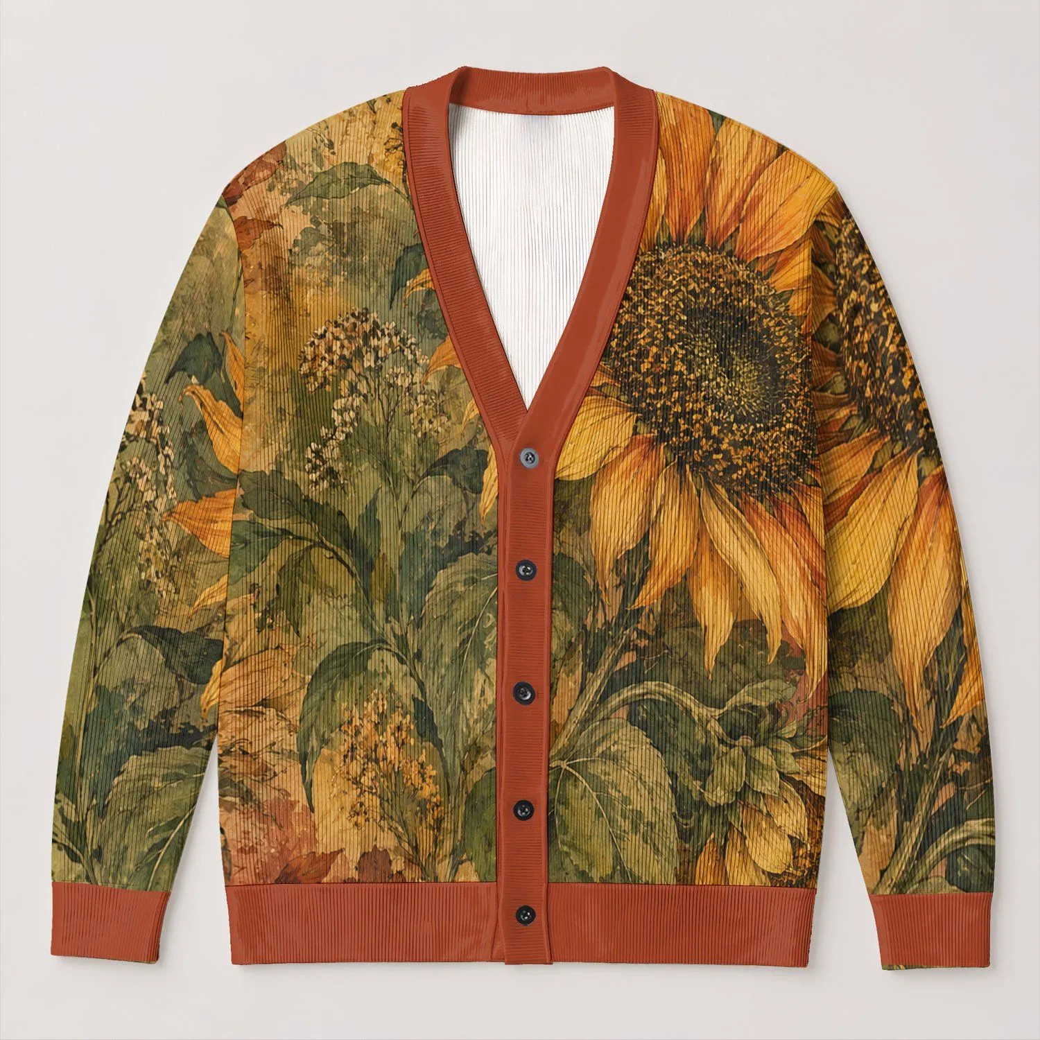 Sunflower and Autumn Botanicals for Cozy Fall Days and Nature-Loving Women All-over Print Knitted Cardigan - 1