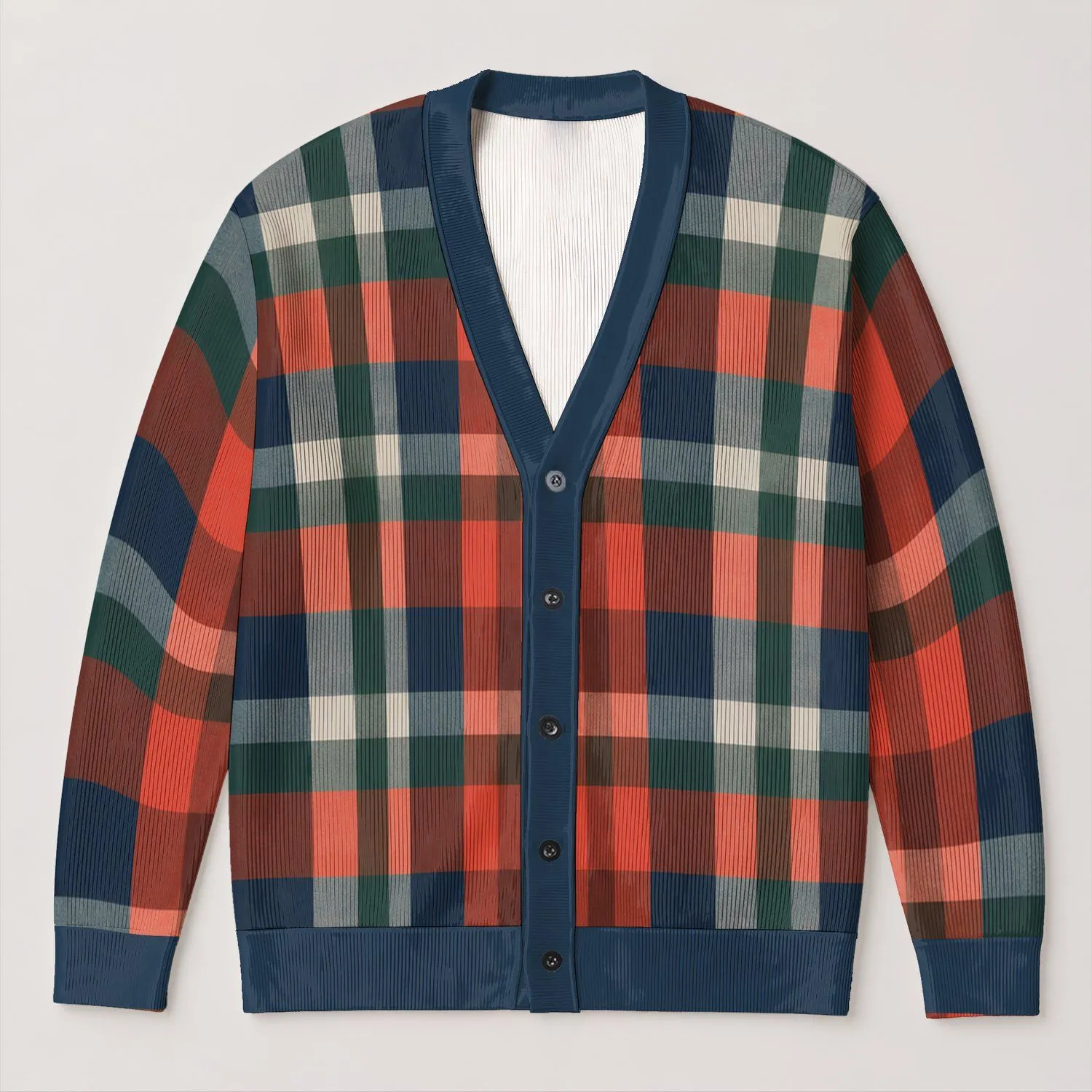 Retro Coral Plaid Style for Autumn Layering and Casual Weekend Outfits All-over Print Knitted Cardigan - 1