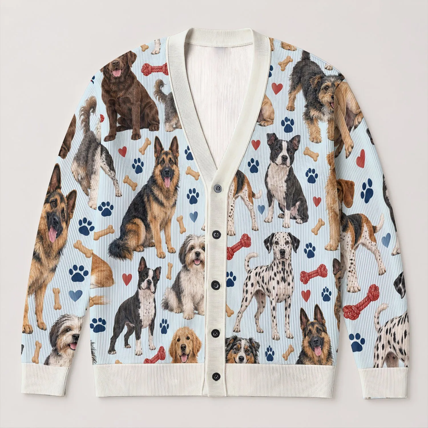 Realistic Dog Companions for Cozy Autumn Walks and Everyday Casual Layering Gifts All-over Print Knitted Cardigan - 1