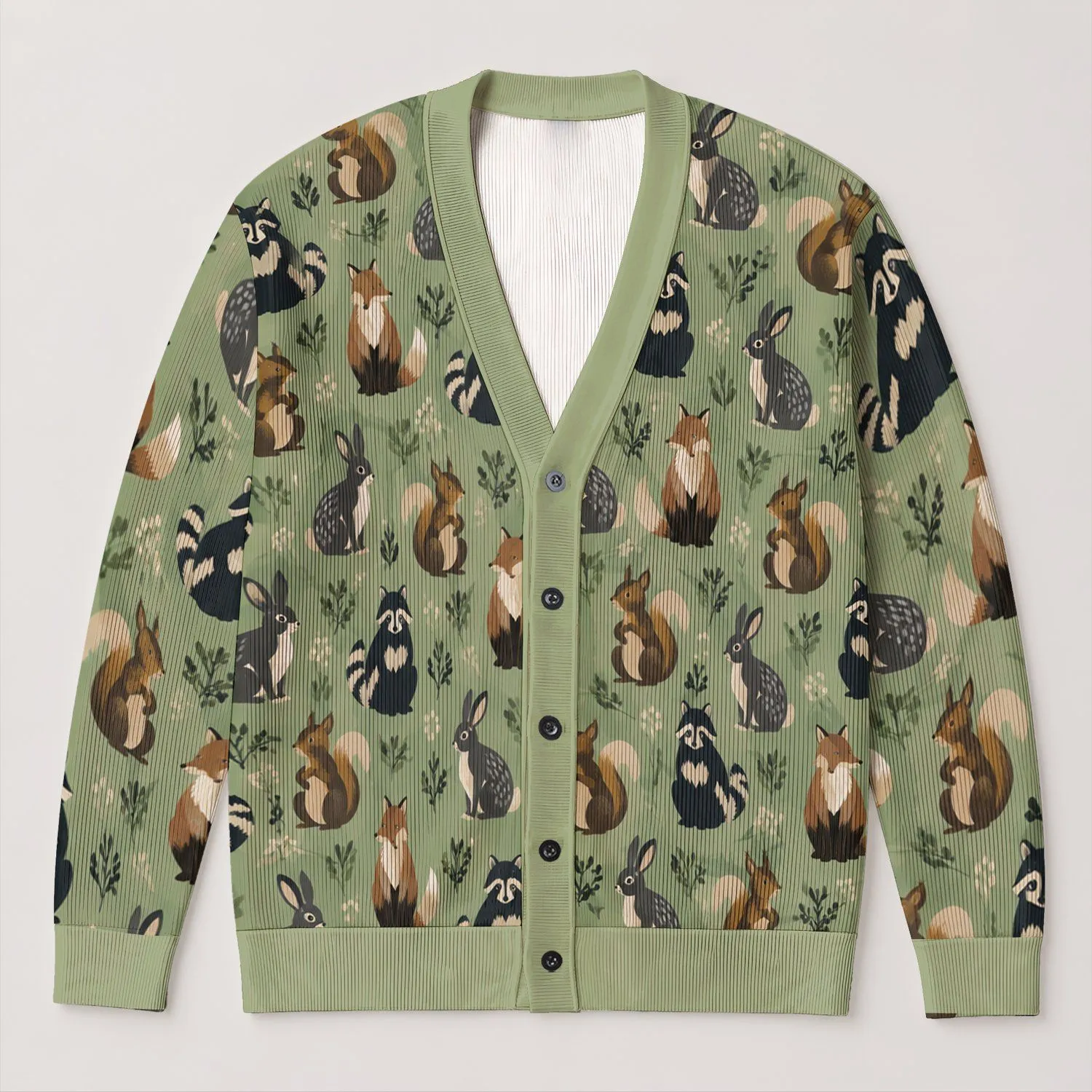 Playful Woodland Animal Motifs for Cozy Autumn Layering and Everyday Women's Style All-over Print Knitted Cardigan - 1