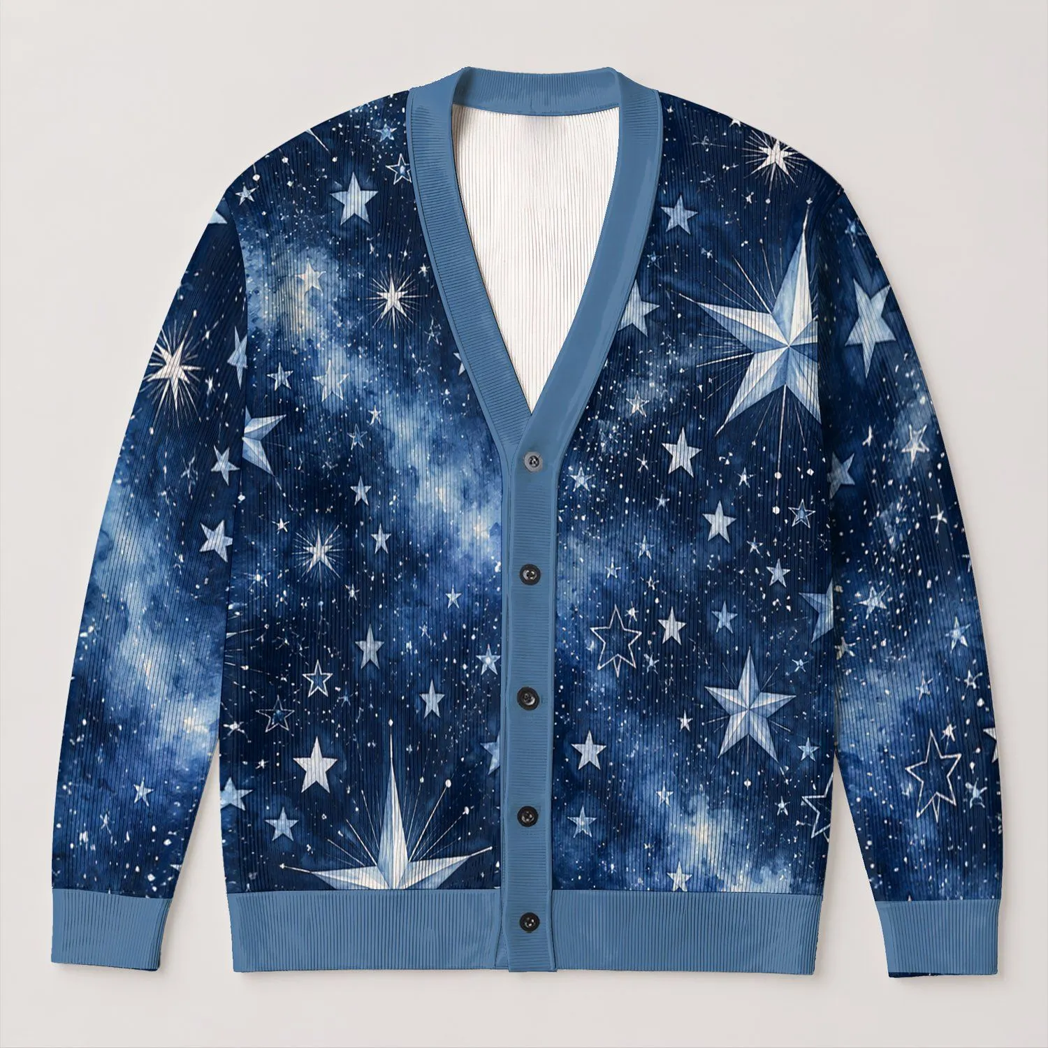 Celestial Blue Starfield for Everyday Layering and Relaxed Casual Style Outfits for Women All-over Print Knitted Cardigan - 1
