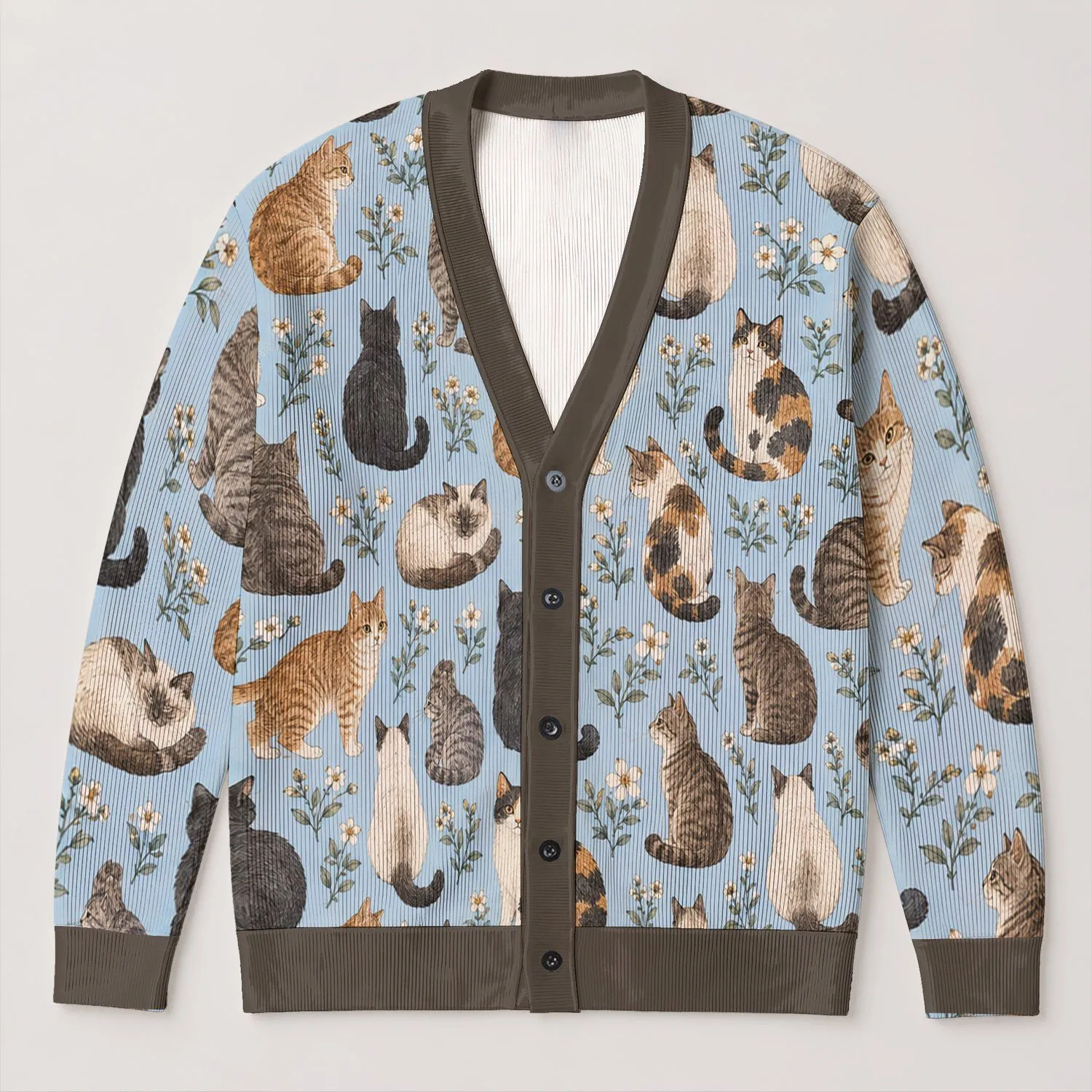 Whimsical Cat Companions For Relaxed Everyday Layering And Cozy Gift Giving For Cat Lovers All-over Print Knitted Cardigan - 1