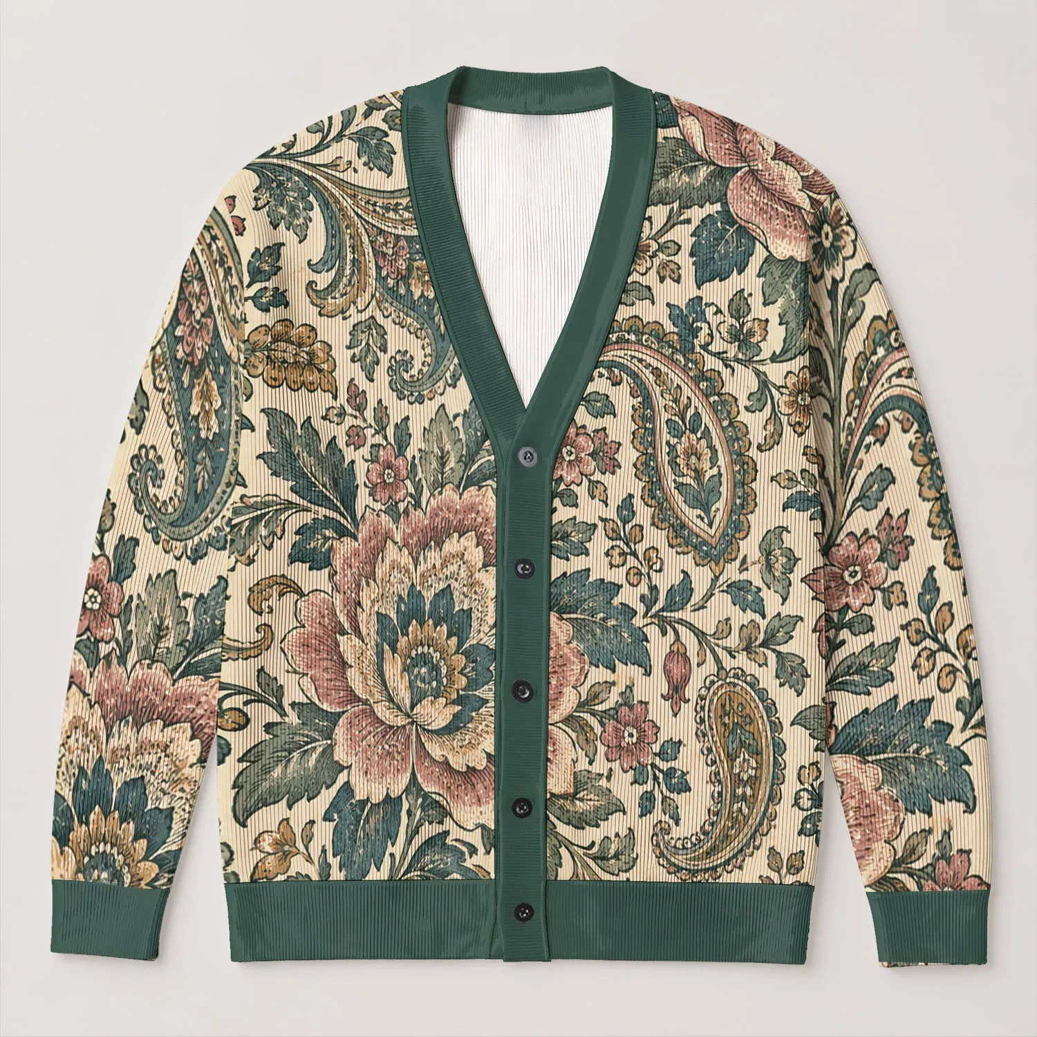 Vintage Botanical Paisley Florals for Relaxed Everyday Layering and Women’s Style Outfits All-over Print Knitted Cardigan - 1