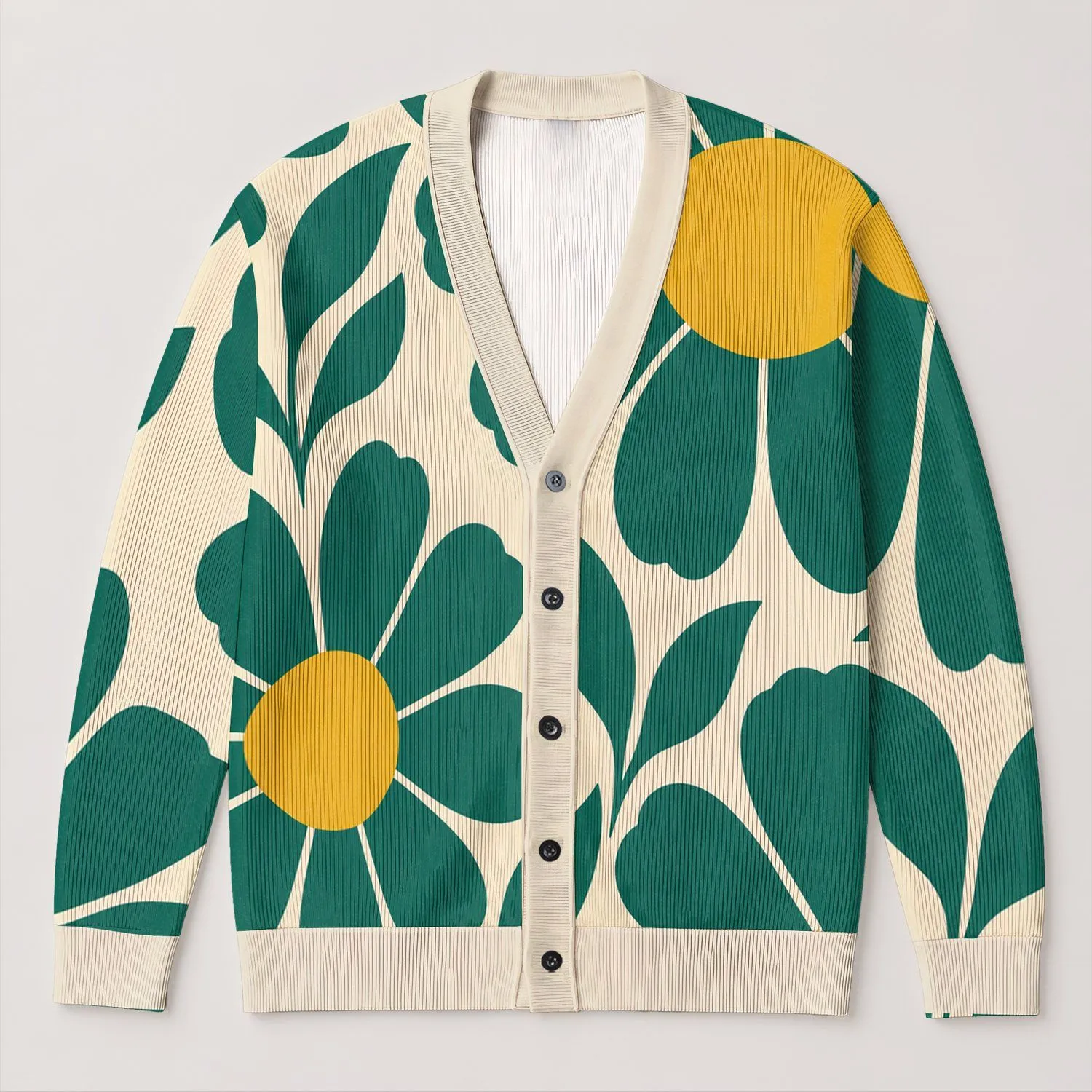 Teal Daisy Floral Sleeveless Layering Style for Spring Summer Everyday Casual Wear Women All-over Print Knitted Cardigan - 1