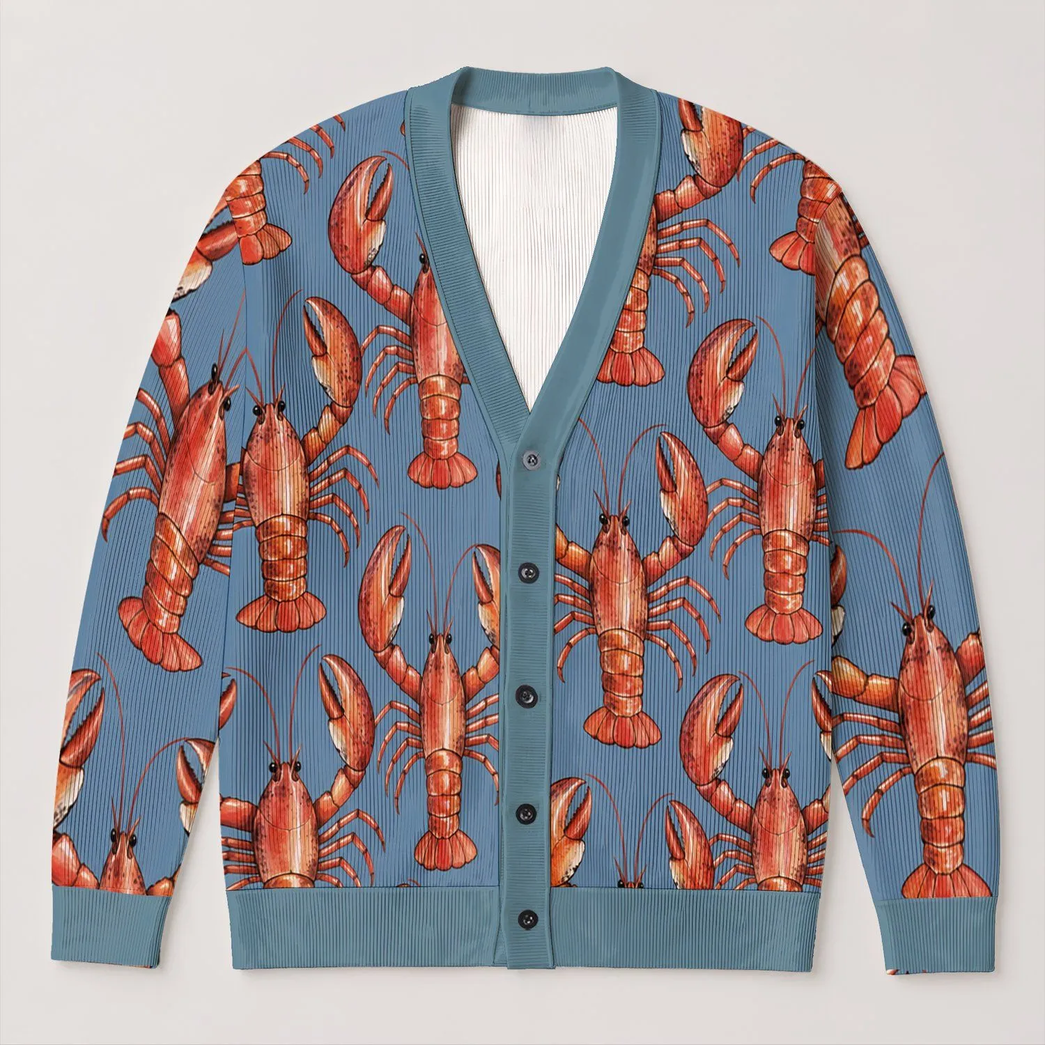 Red Lobster Motifs for Coastal Weekends and Playful Everyday Outfits All-over Print Knitted Cardigan - 1