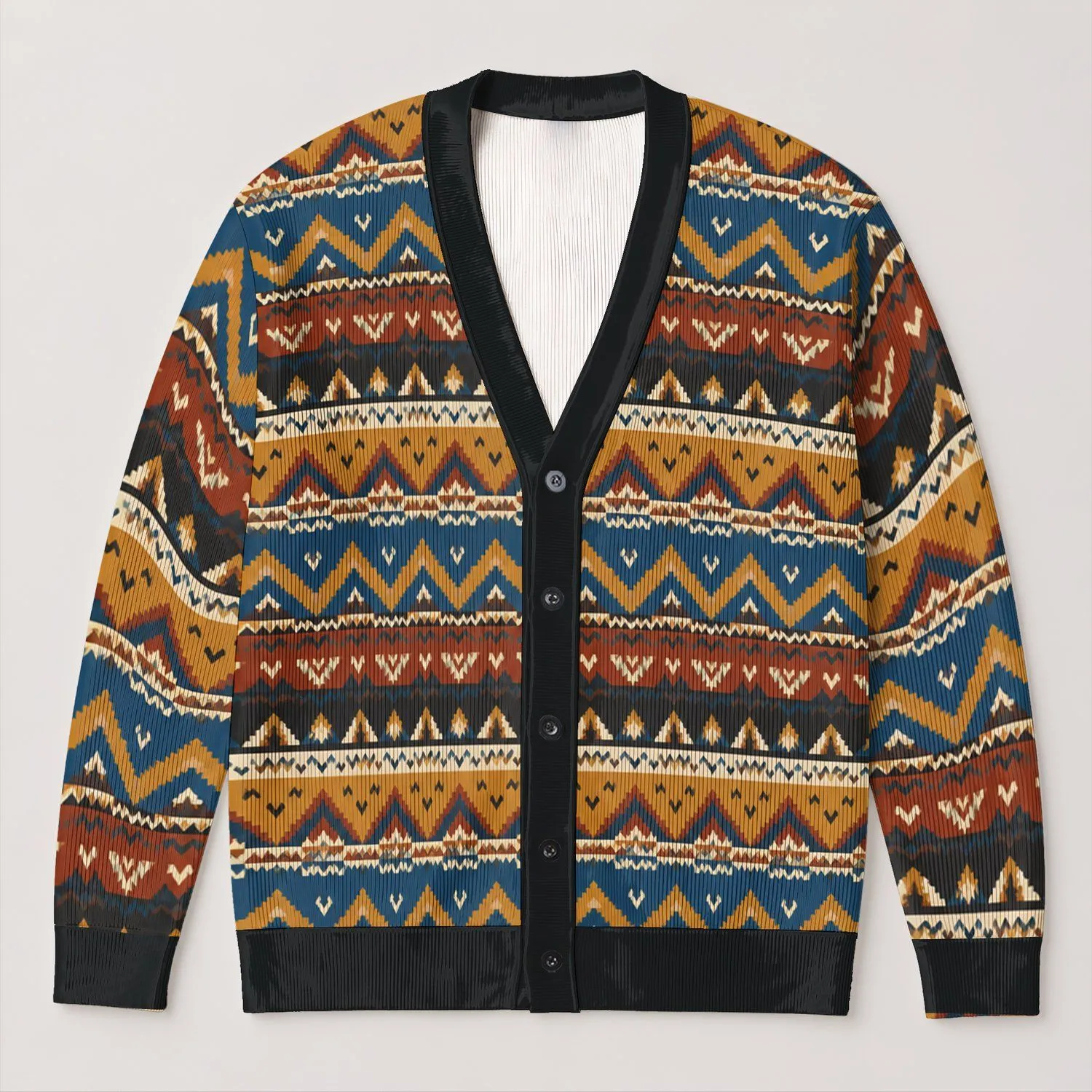 Colorful Chevron Stripes for Cozy Autumn Outfits and Casual Everyday Layering All-over Print Knitted Cardigan - 1