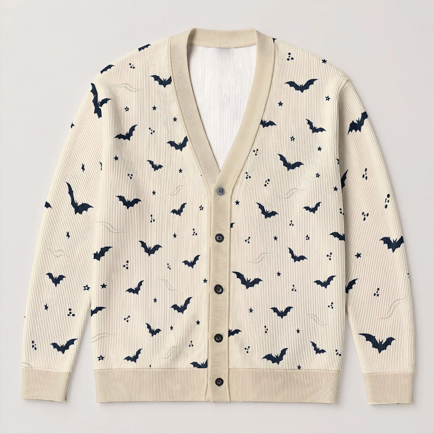 Midnight Bat And Star Motifs For Cozy Autumn Evenings And Everyday Gothic Layering All-over Print Knitted Cardigan - 1
