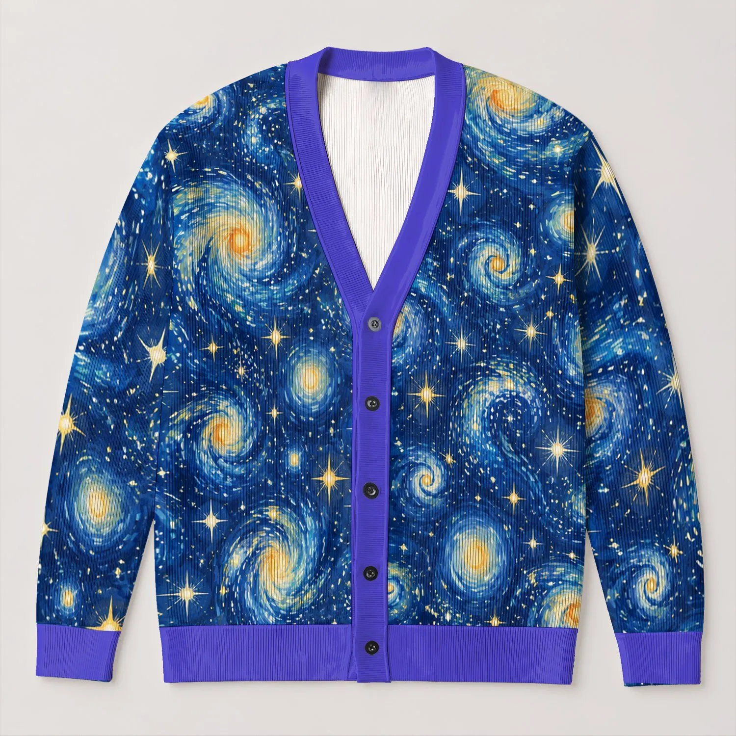 Starry Night Cosmic Swirls for Holiday Layering and Winter Street Style Outfits All-over Print Knitted Cardigan - 1